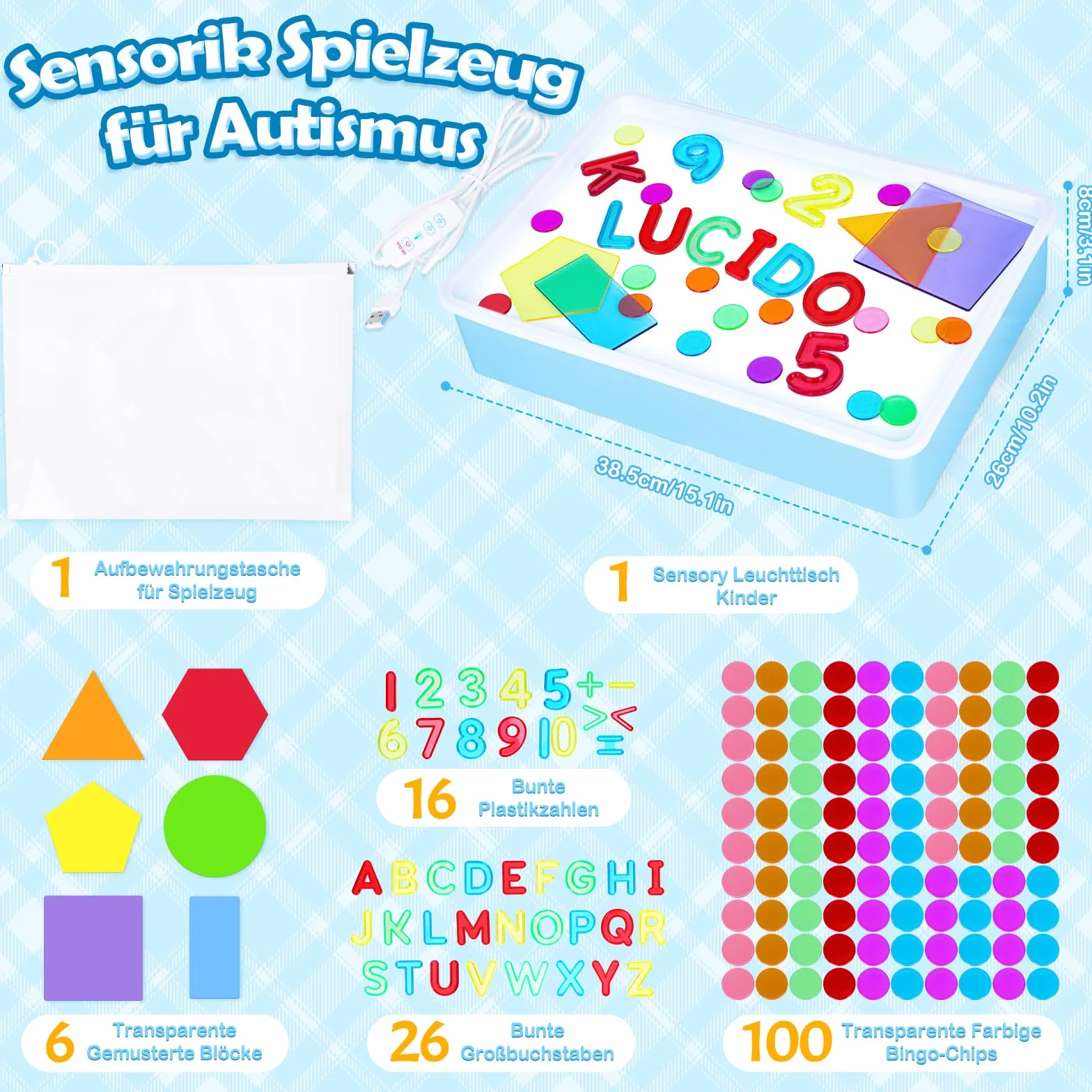 Yellcetoy Zabawki Montessori 3+ Lat - Interaktywny Stolik Świetlny Sensoryczny z 149 Akcesoriami, Light Box Terapeutyczny dla Dzieci z ADHD/Autyzmem, Edukacyjne Gry Rozwijające Motorykę (3-7 łac)