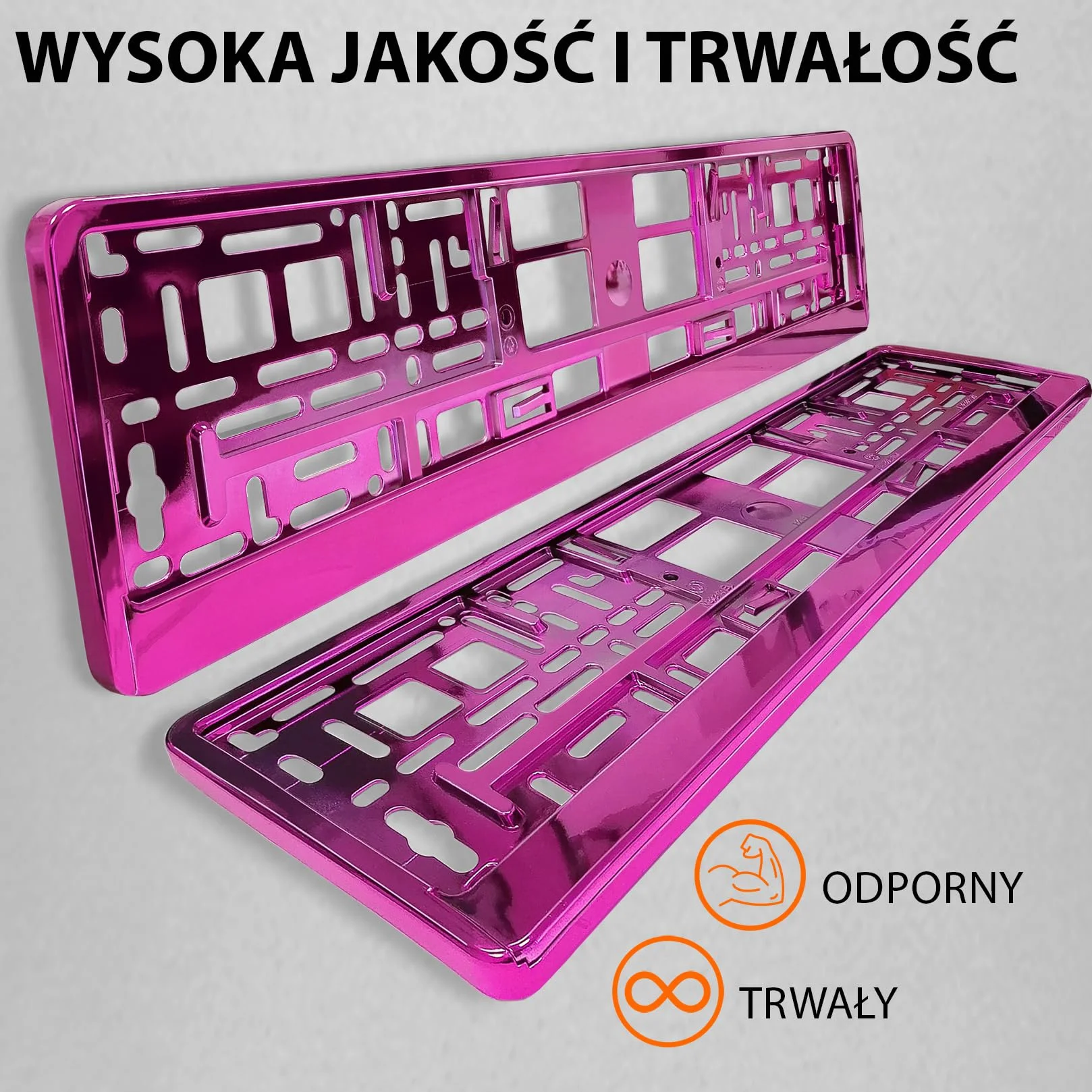 Uchwyt tablicy rejestracyjnej 520x110 mm różowy chrom do polskich tablic PL