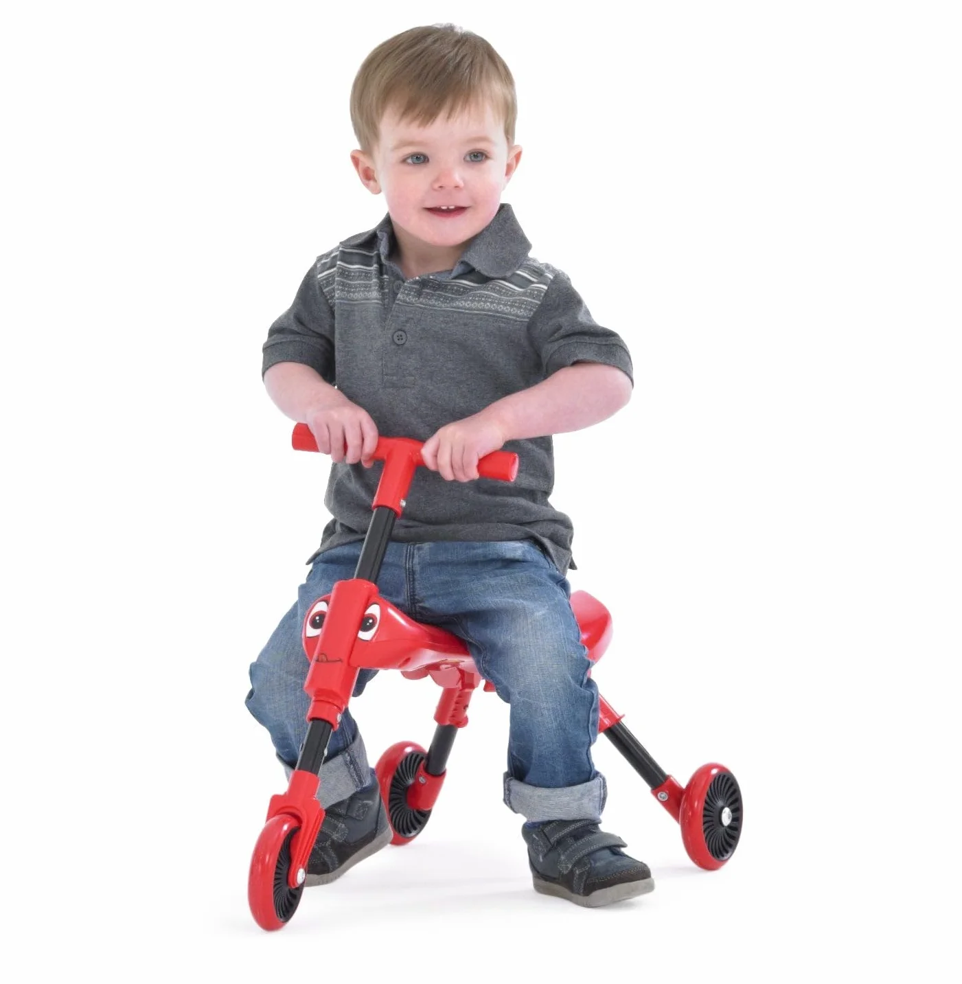 Scuttlebug 3-kołowy składany trójkołowy trójkołowy dla 1-3 lat, Beetle Trike, Kierownica Anteny, Rozwijaj równowagę malucha i umiejętności motoryczne, bez zadrapań powierzchniowych, czerwony, czarny, W33cmxD60cmxH43cm