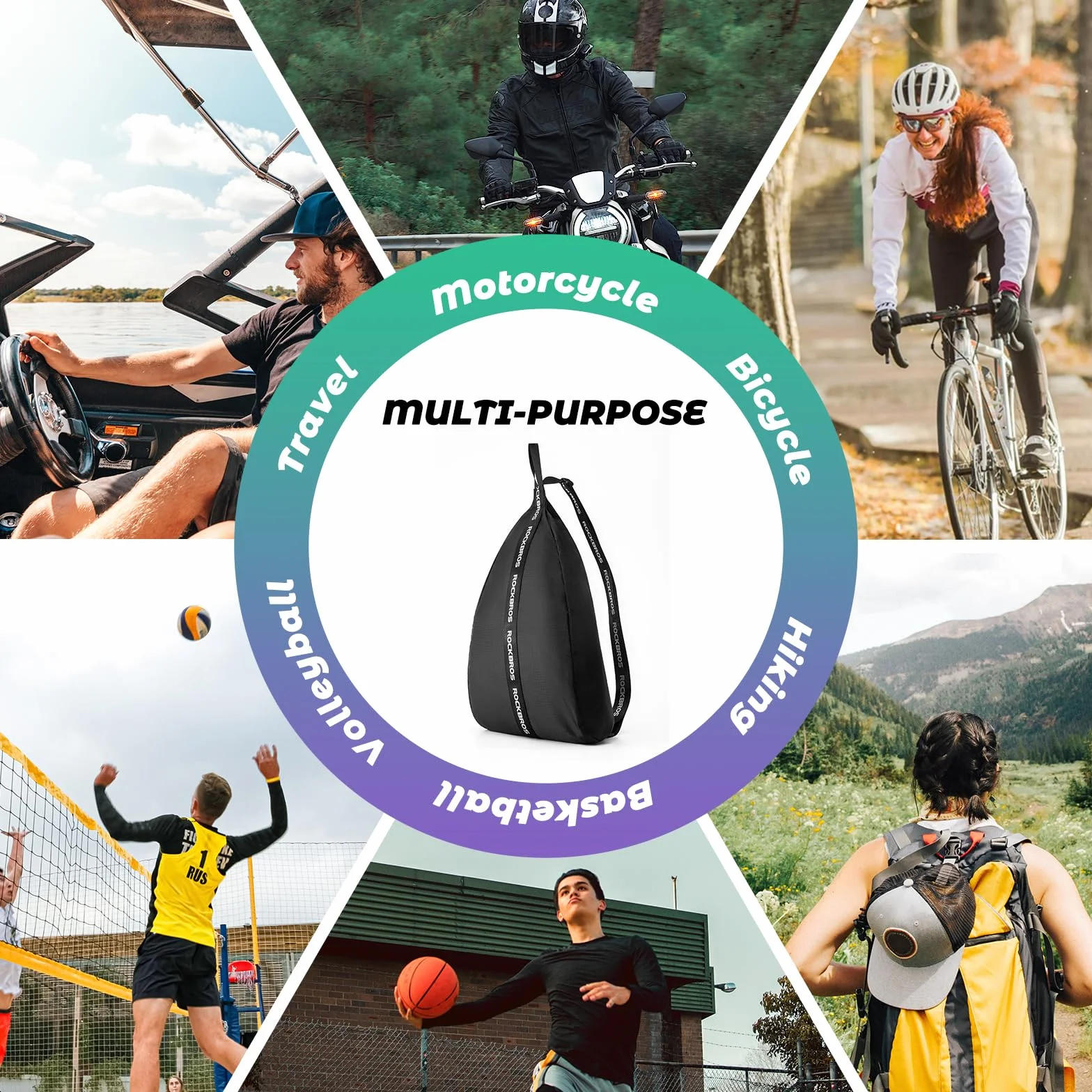 ROCKBROS Torba na Kask Motocyklowy 6-7L/15L Plecak na Hełm z Regulowanym Paskiem na Ramię 63-105cm Odblaskowa Przenośna Torba na Hełm Motocyklowy Kask Rowerowy Kask do Koszykówki