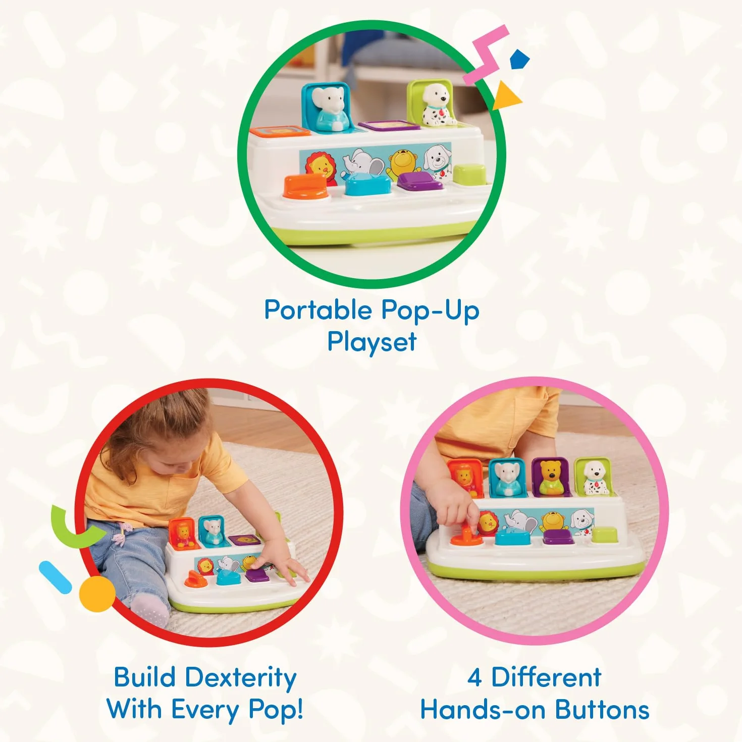 Battat – Pop Up Pals – sortowanie kolorów, zabawka Push and Pop Up dla dzieci od 18 miesięcy + BT2613Z