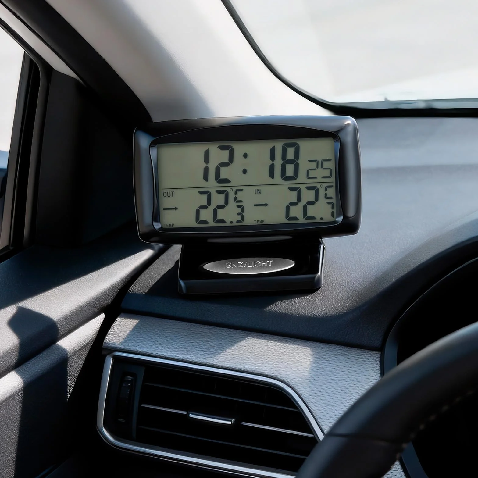 Riloer Termometr samochodowy 2 w 1 cyfrowy zegar samochodowy Themp z wyświetlaczem LED do wnętrza samochodu na zewnątrz domu