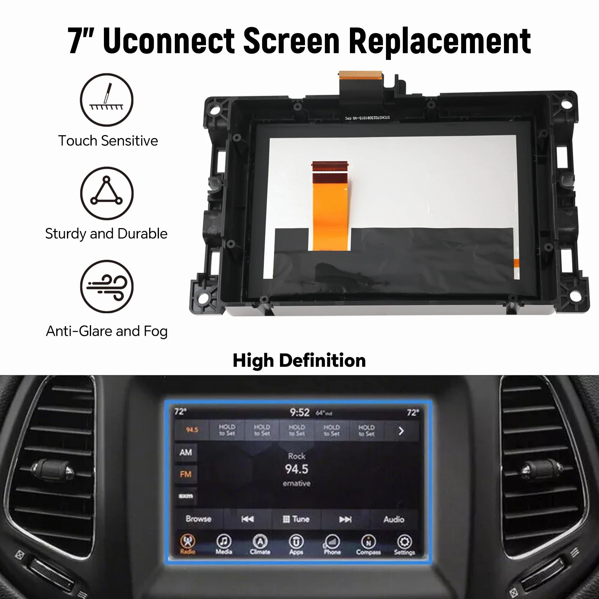 7-calowy ekran dotykowy Uconnect LCD z uchwytem do Jeep Compass 2017-2020, radio nawigacja monitor dotykowy monitor Digitizer wymiana TDO-WXGA0700K00033-V2 TDO-WXGA0700K00057