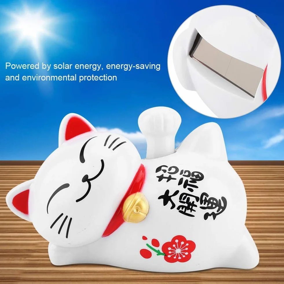 Zasilany energią słoneczną uroczy machający kot żywy i piękny chiński kot Maneki Neko bogactwo szczęście kot fengshui szczęśliwy kot wahadłowe ramię do dekoracji recepcji, samochodu, otworów