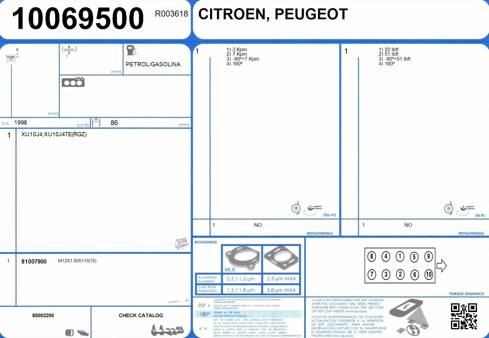 Ajusa 52096400 Gasket Set, cylinder head