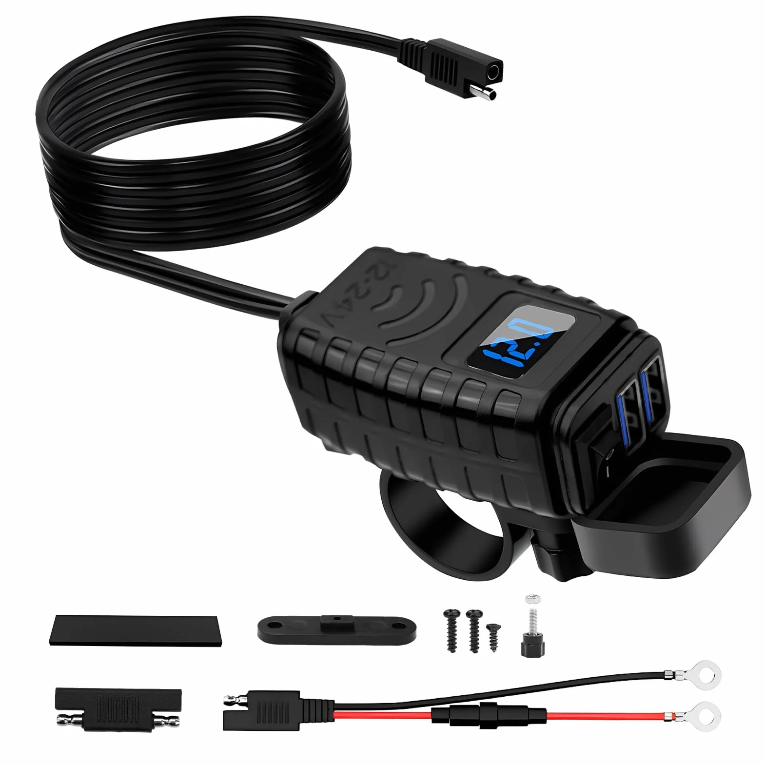 Thlevel Ładowarka USB do Motocykla Quick Charge 3.0 USB-C 12-24V z Wyłącznikiem i Czujnikiem Napięcia LED