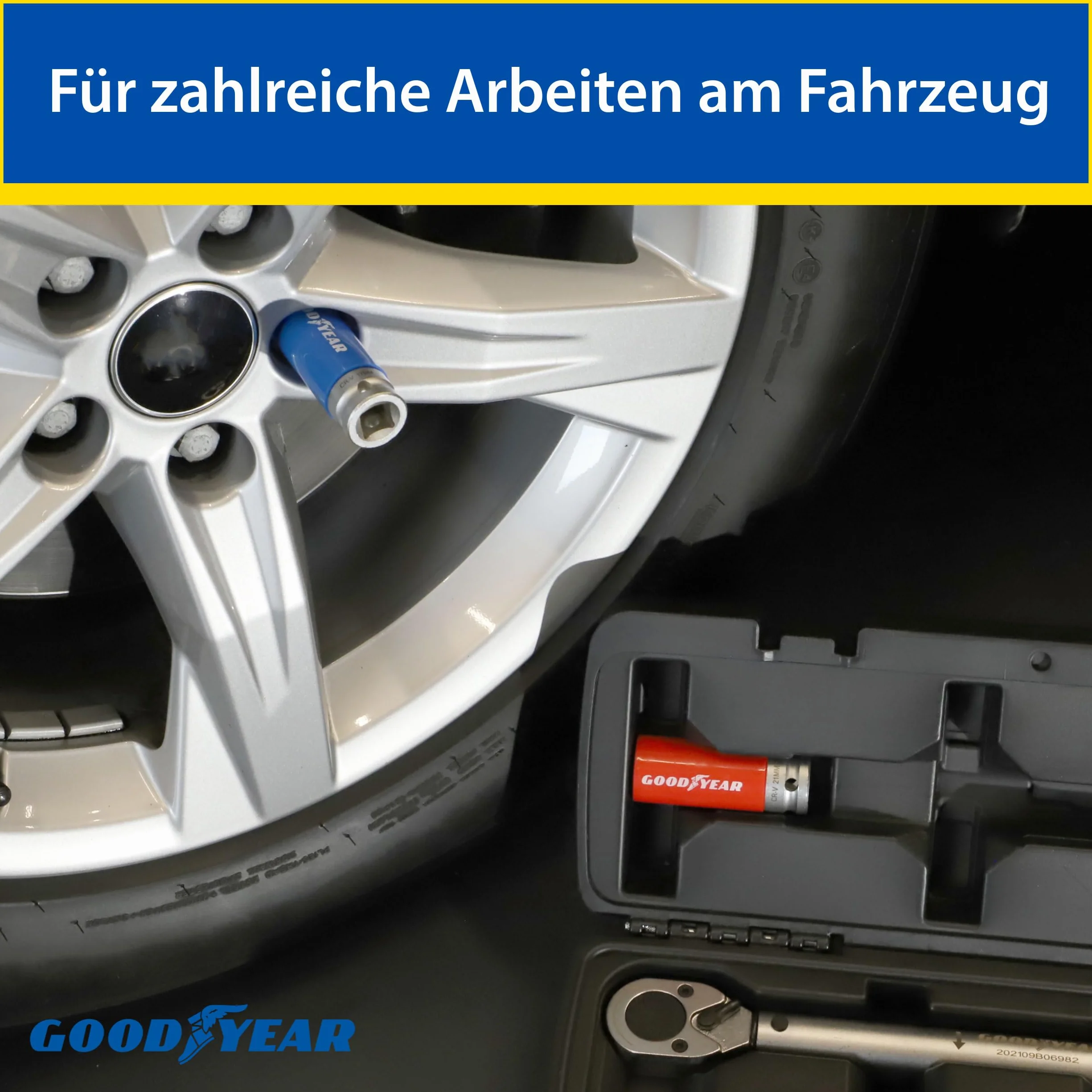 Goodyear Zestaw do wymiany kół 11-częściowy klucz dynamometryczny zestaw kluczy nasadowych czarny