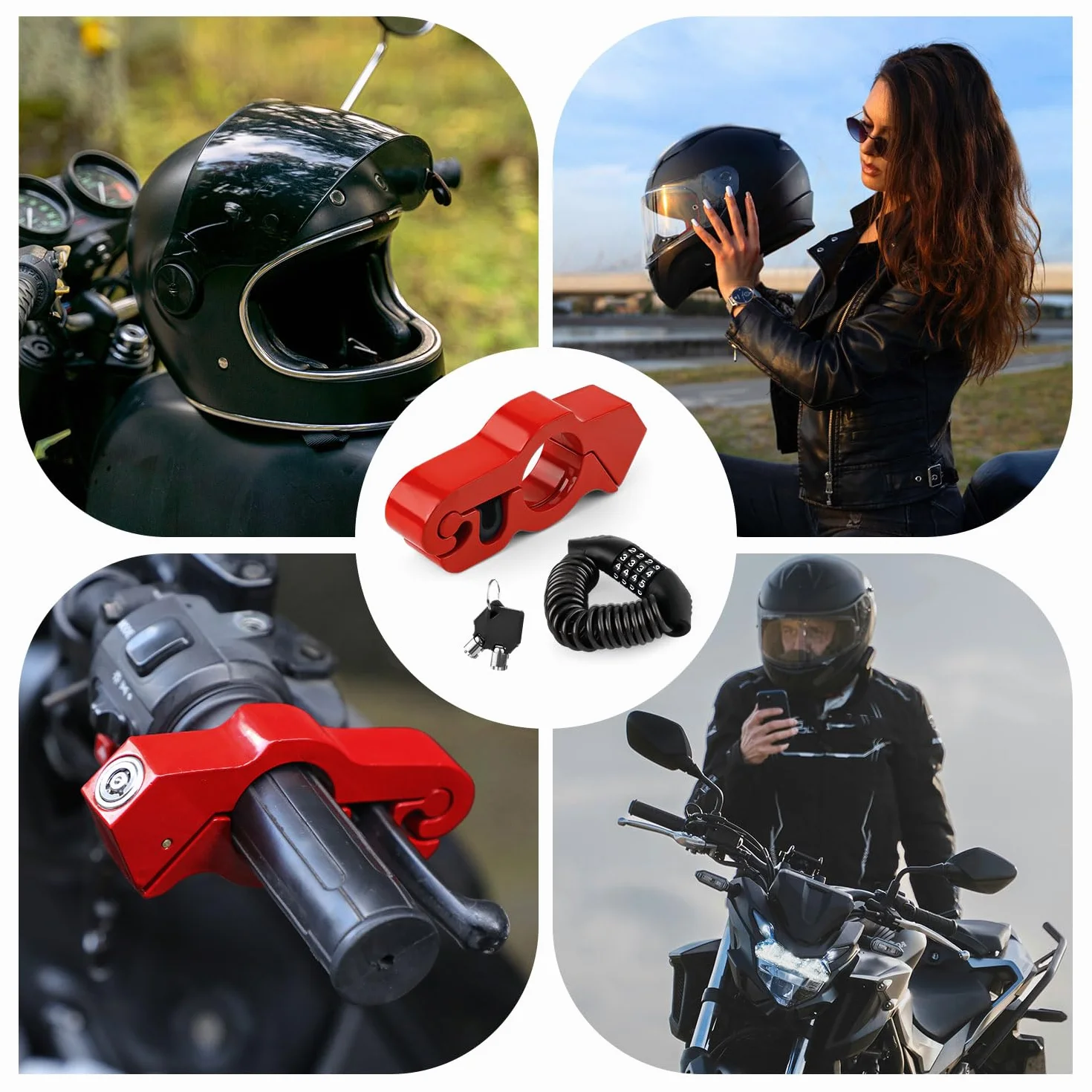 Blokada do Kasku i Blokada Hamulca, Praktyczna Blokada na Kierownice Motocykla Zamki Motocyklowe Kombinacja Zamków Rowerowych Aby Chronic Motocykl Przed Zgubieniem (Czerwony)