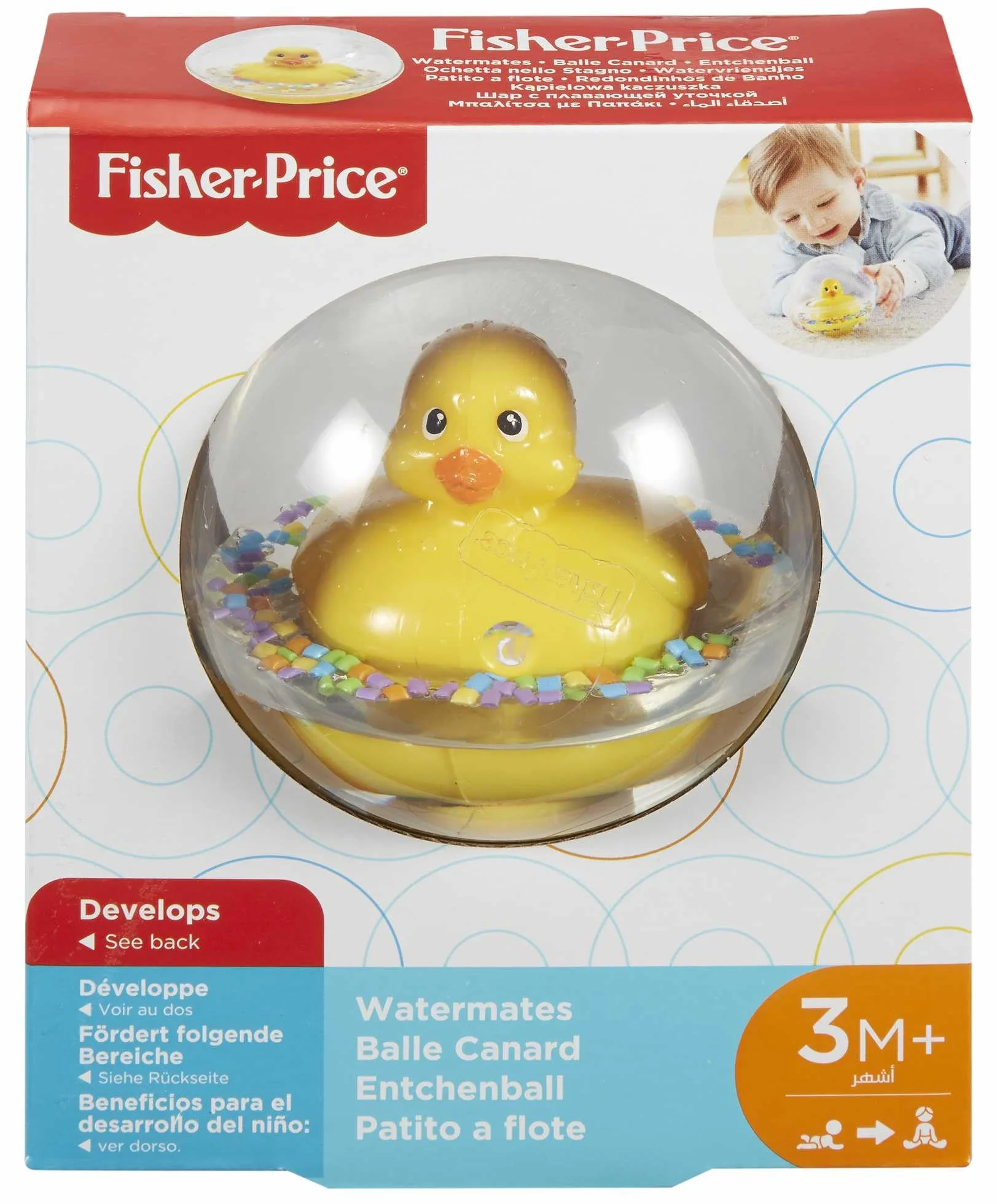 Fisher-Price Wodni przyjaciele Kąpielowa kaczuszka Zabawka aktywizująca do raczkowania dla dzieci od 3 miesiąca, 75676