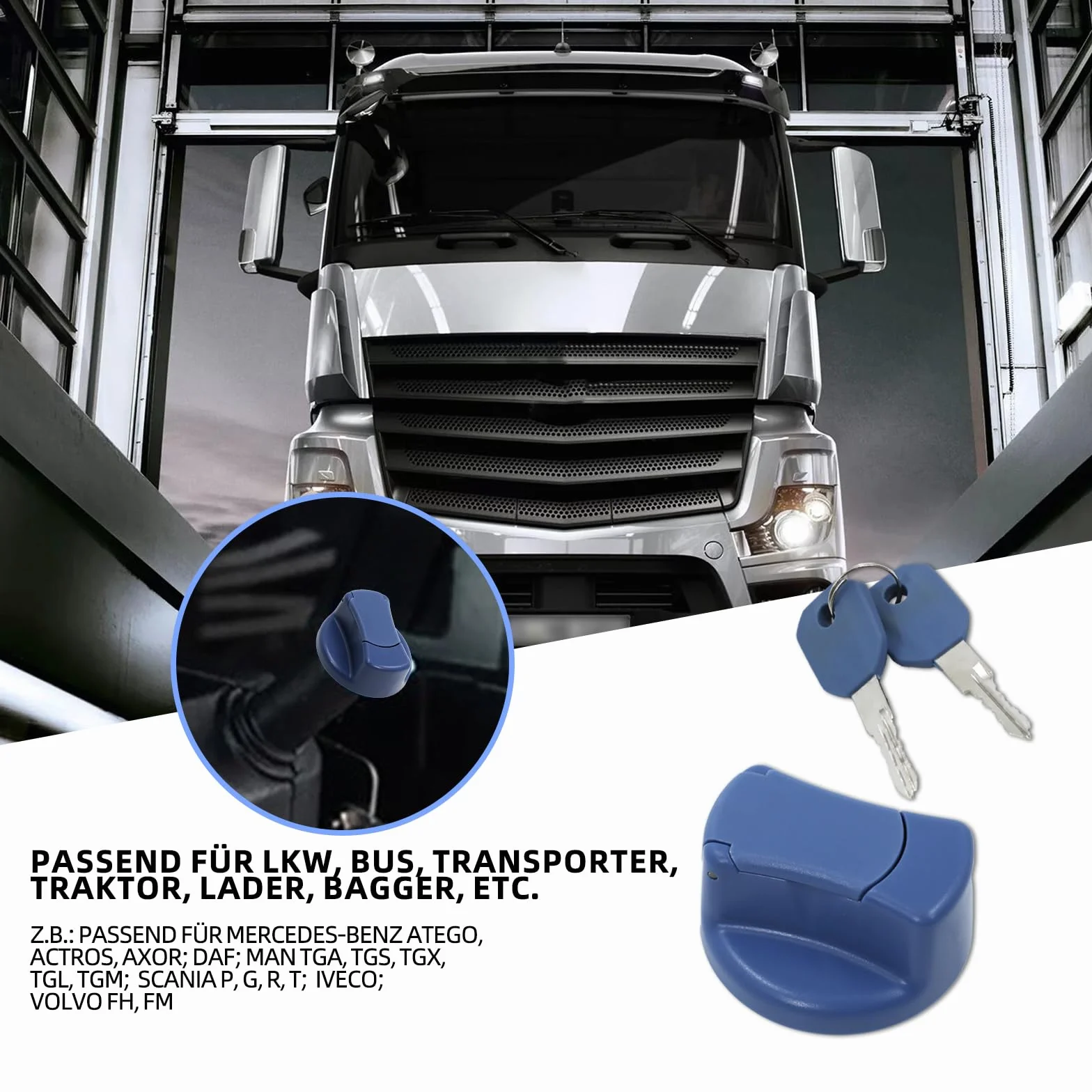 Pokrywa zbiornika paliwa 40 mm z kluczem – pasuje do Actros, Atego, Axor, Citaro, Econic, Travego, Unimog, TGA, TGS, TGX, TGL, TGL, TGM