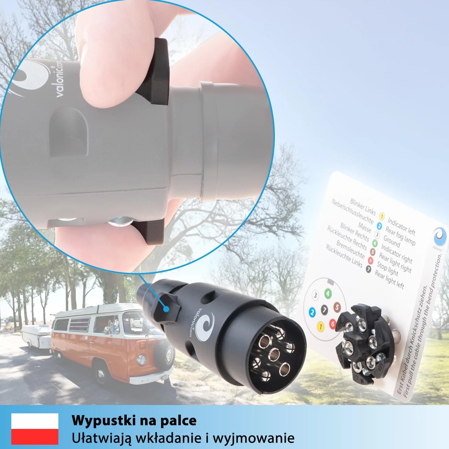 Valonic Wtyczka 7-pinowa do Przyczepy Czarna z Szablonem Przewodów