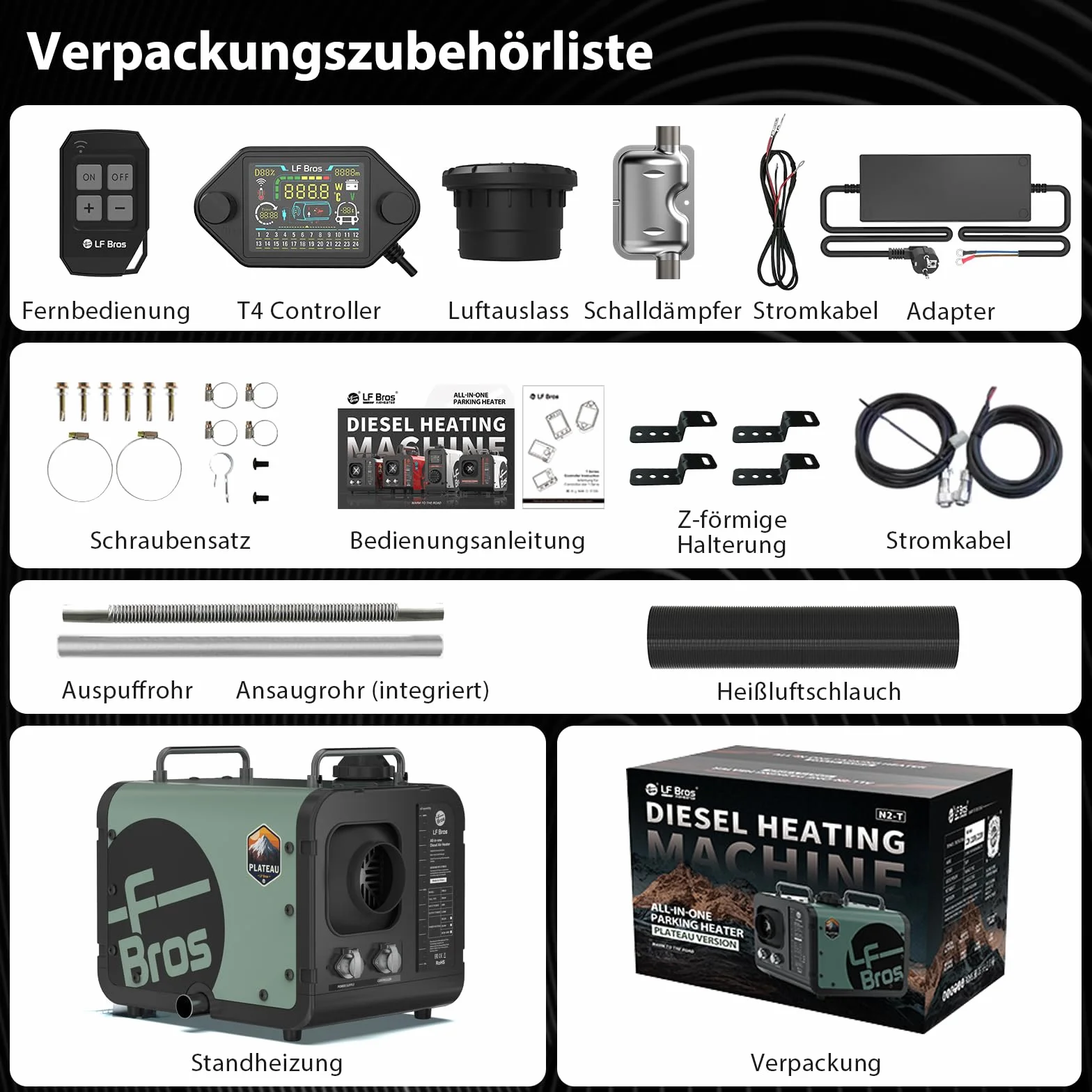 LF Bros Grzejnik Diesla, Przenośny Ogrzewacz Parkingowy Wszystko w Jednym 5kw, Ogrzewanie Parkingowe 12V z Wyświetlaczem LCD Zdalnego Sterowania dla Kempingu, Kampera, Ciężarówki (N2-T)