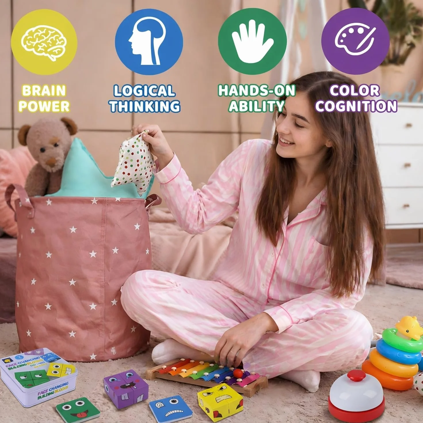 Puzzle Drewniane Kostki, Face Change Cube, Gra z Emotikonami