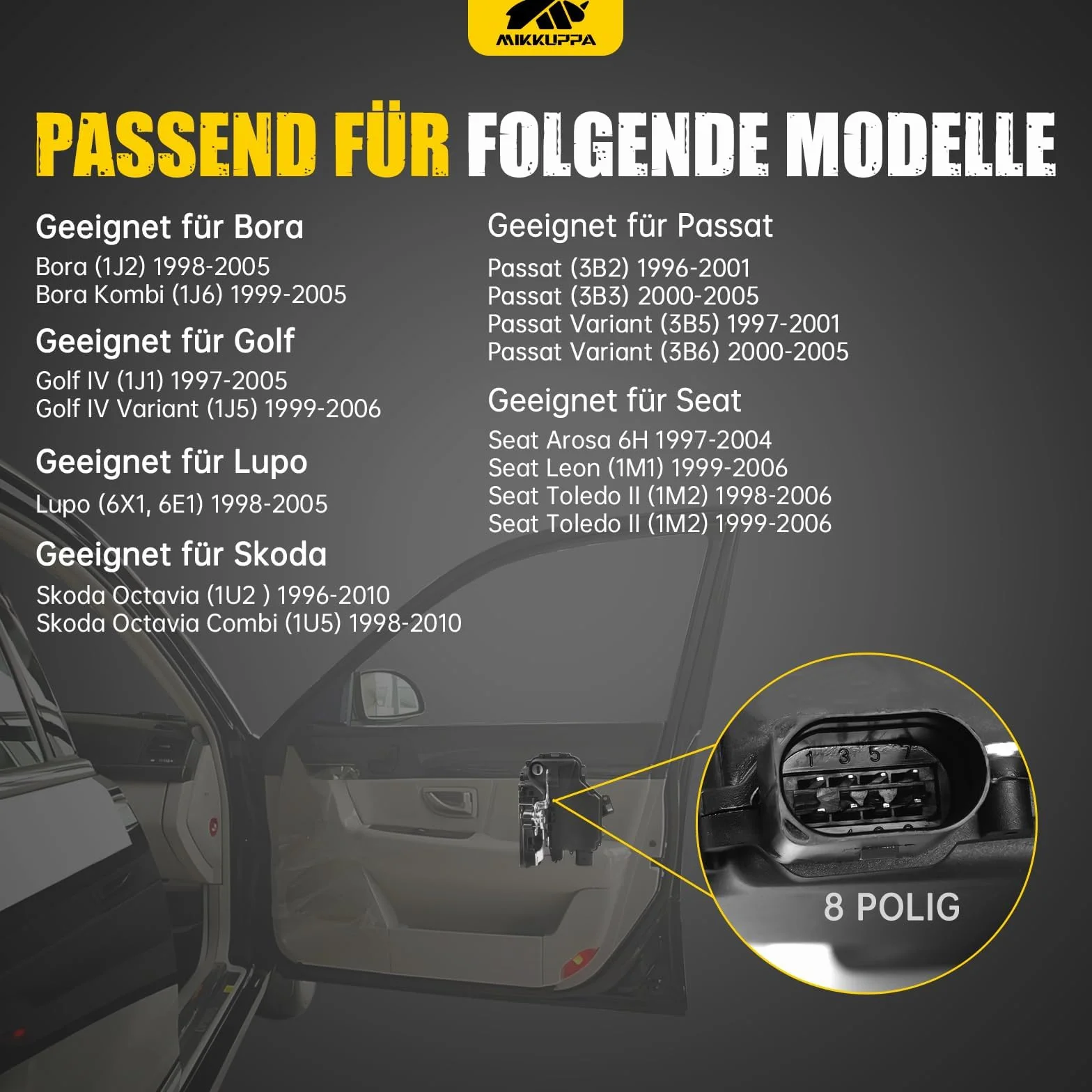 MIKUPPA Zamek do drzwi prawy Golf 4 Bora Passat 3B 3B1837016A z silnikiem nastawczym i zamkiem centralnym
