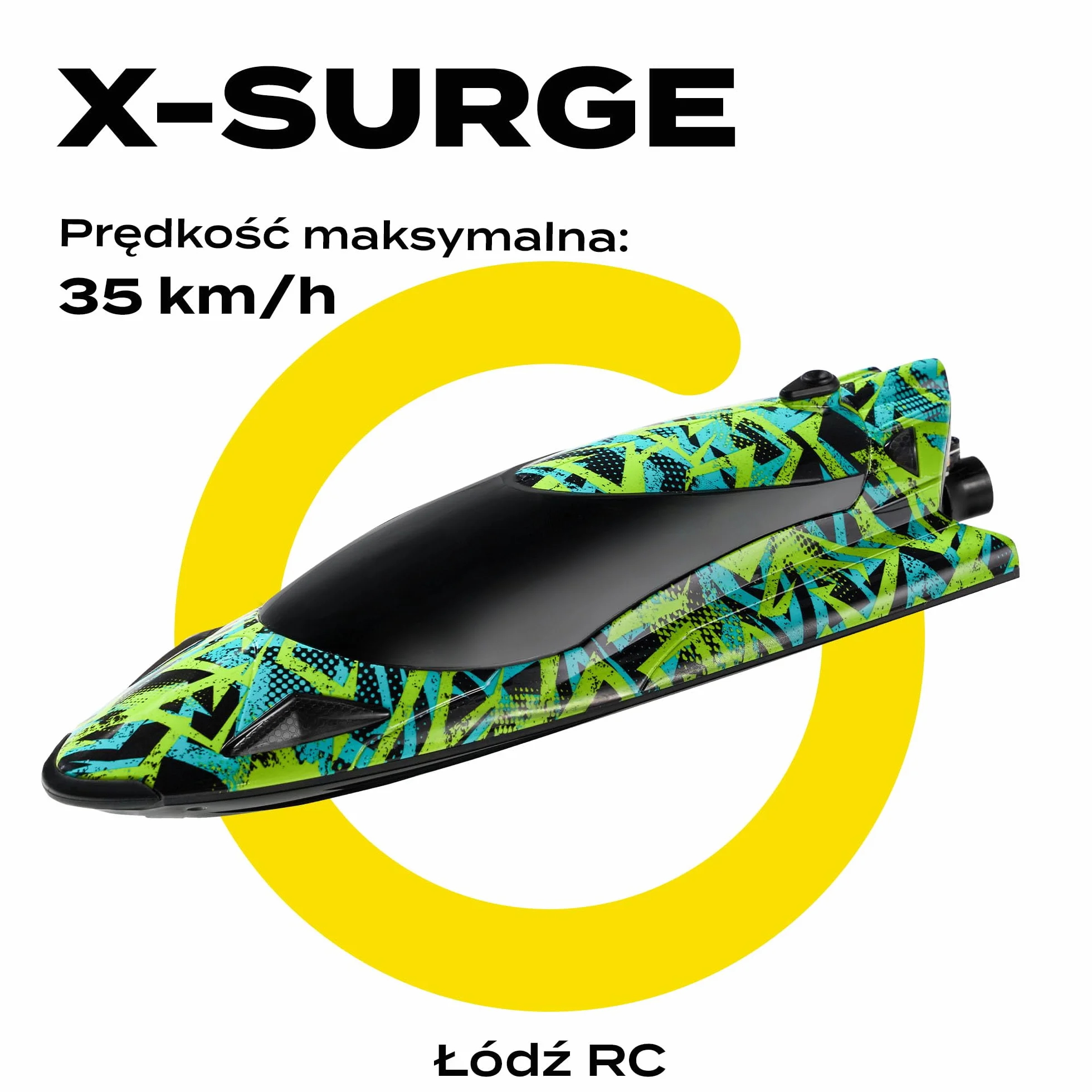 OVERMAX X-SURGE Zdalnie Sterowana Łódź Wyścigowa RC Motorówka ze Światłem LED 35 km/h Baterie 1200 mAh 30 min Zabawy Regulacja Prędkości Zasięg do 100 m, Zabawka na Basen i Jeziora