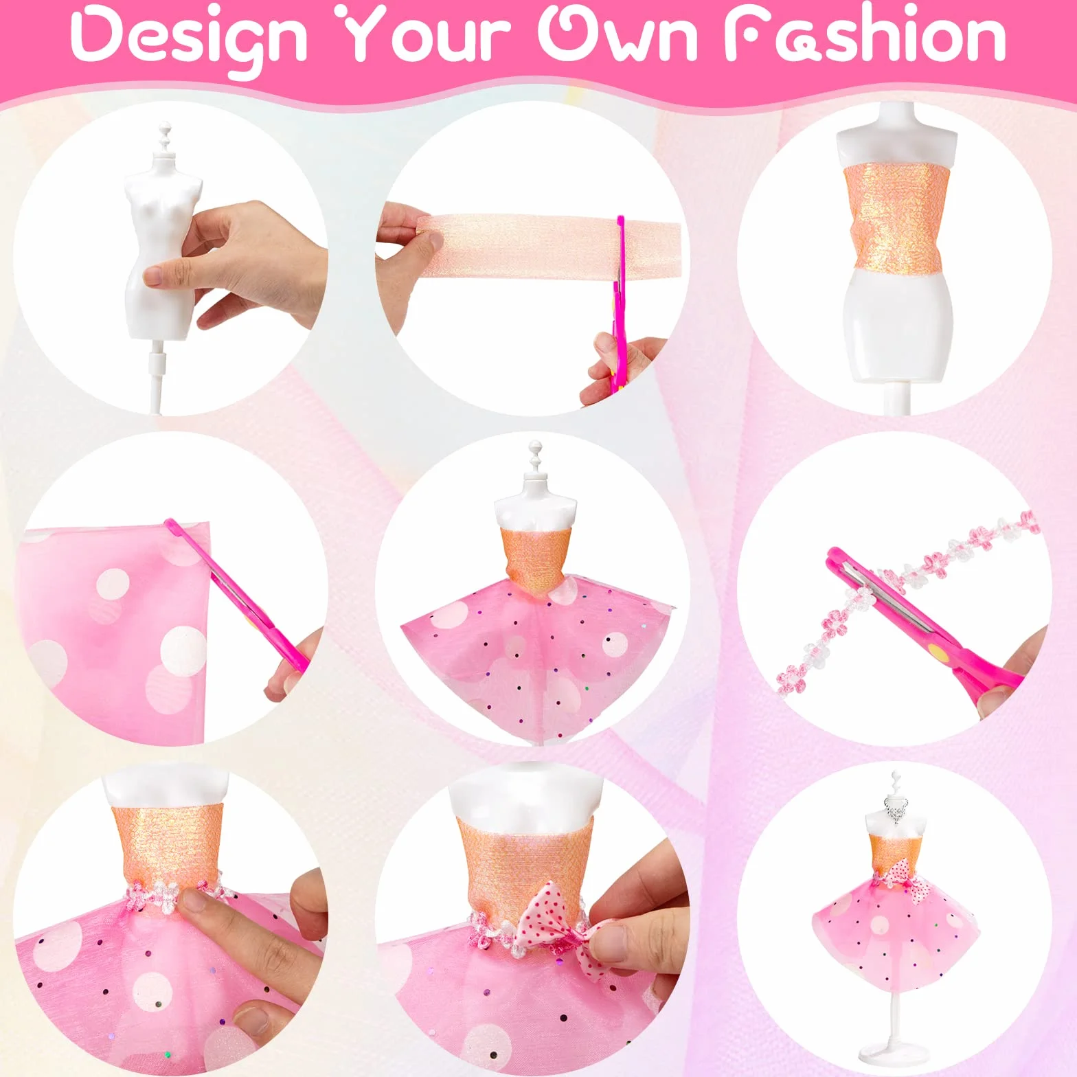 Wisplye Fashion Design Kit, kreatywny zestaw do realizacji projektów związanych z modą dla dziewczynek zawierający 3 manekiny, zestaw do szycia na pokaz mody dla dzieci, prezent urodzinowy dla dzieci