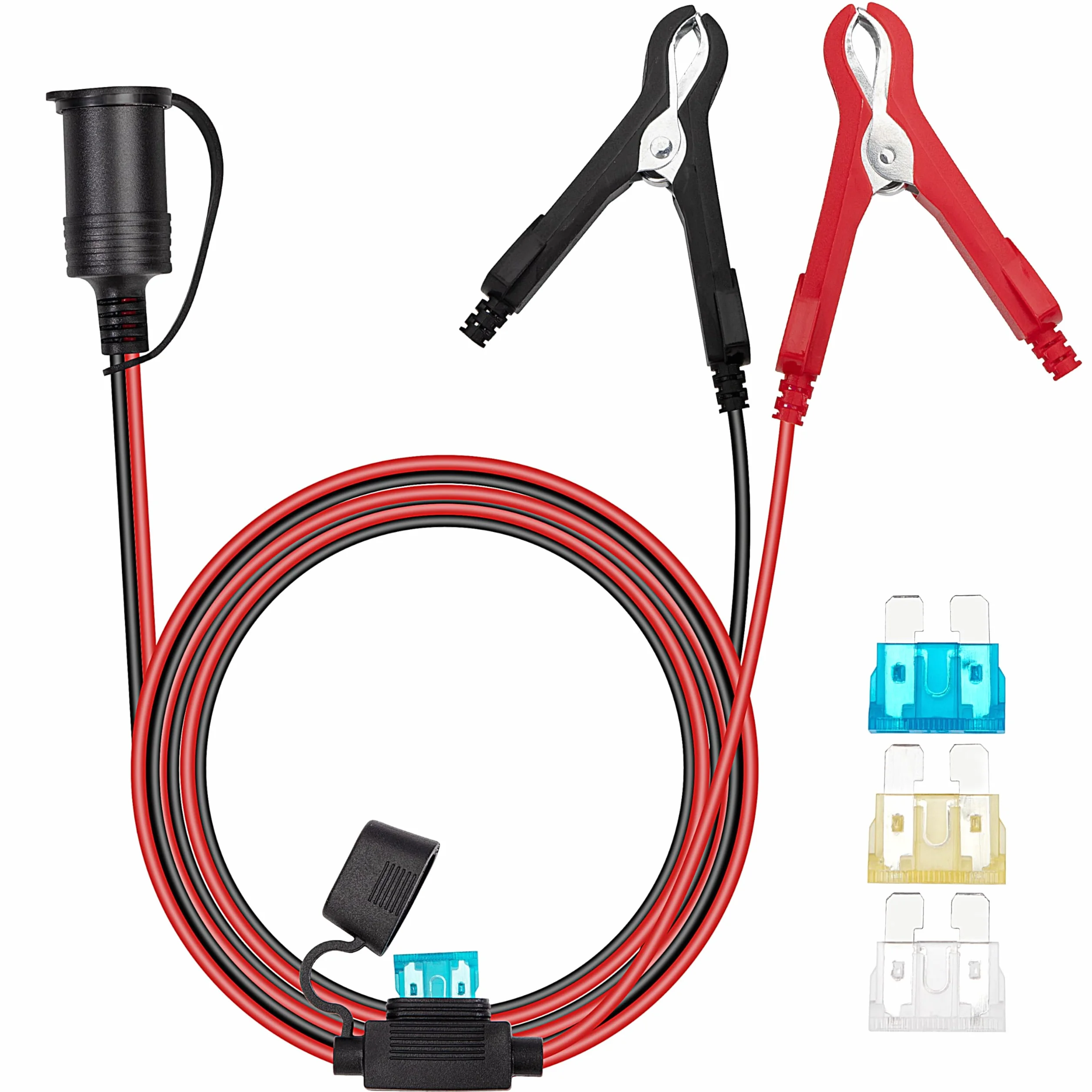 Gniazdo zapalniczki 12V/24V kabel przedłużający 3m 16AWG wodoodporny z bezpiecznikiem 15A