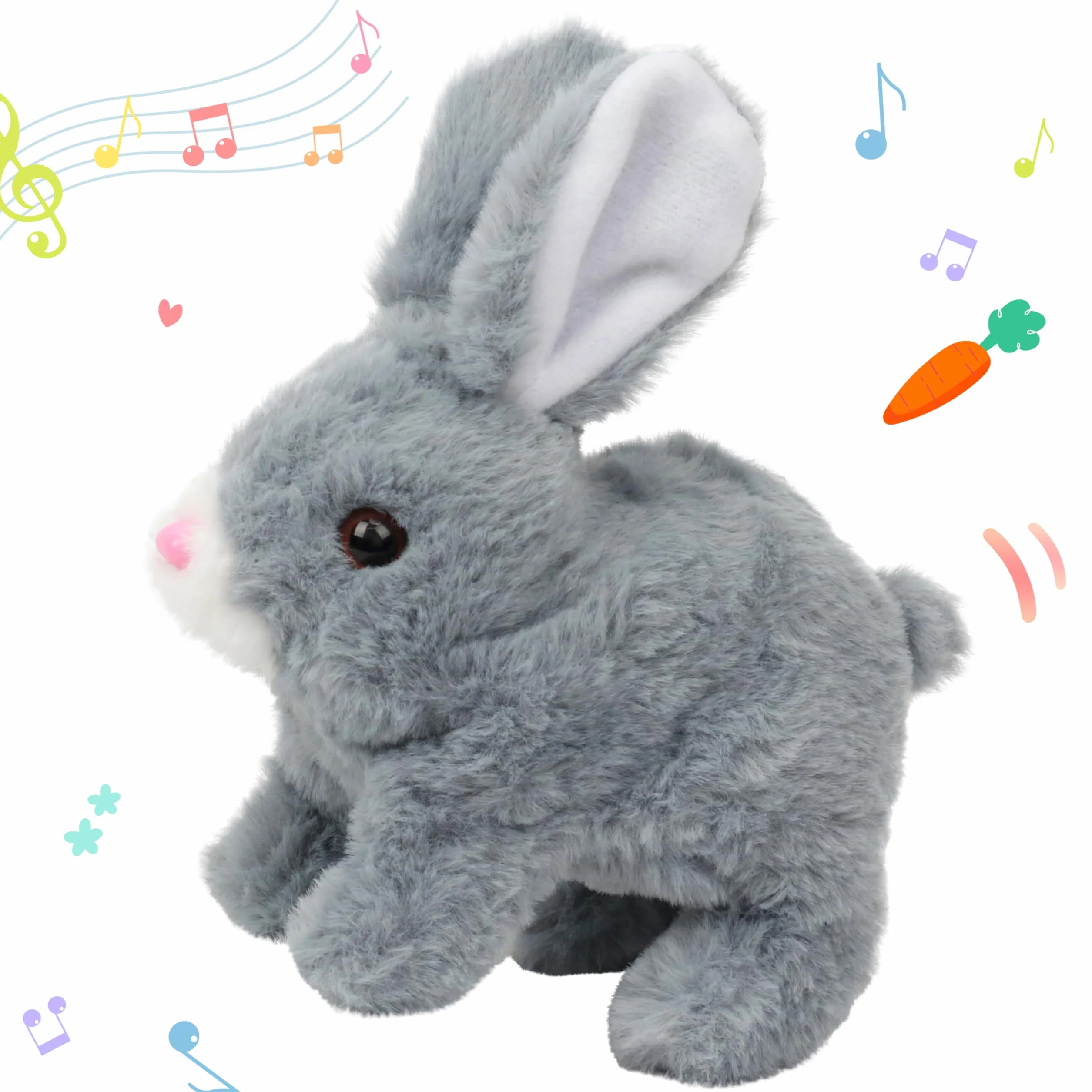 Hopearl Hopping Rabbit Interaktywna Elektroniczna Pluszowa Zabawka Królik z Dźwiękami i Ruchami Animowane Chodzenie Poruszające Się Uszy Drgający Nos Prezenty Dla Małych Dzieci Urodziny, Szary, 18 cm