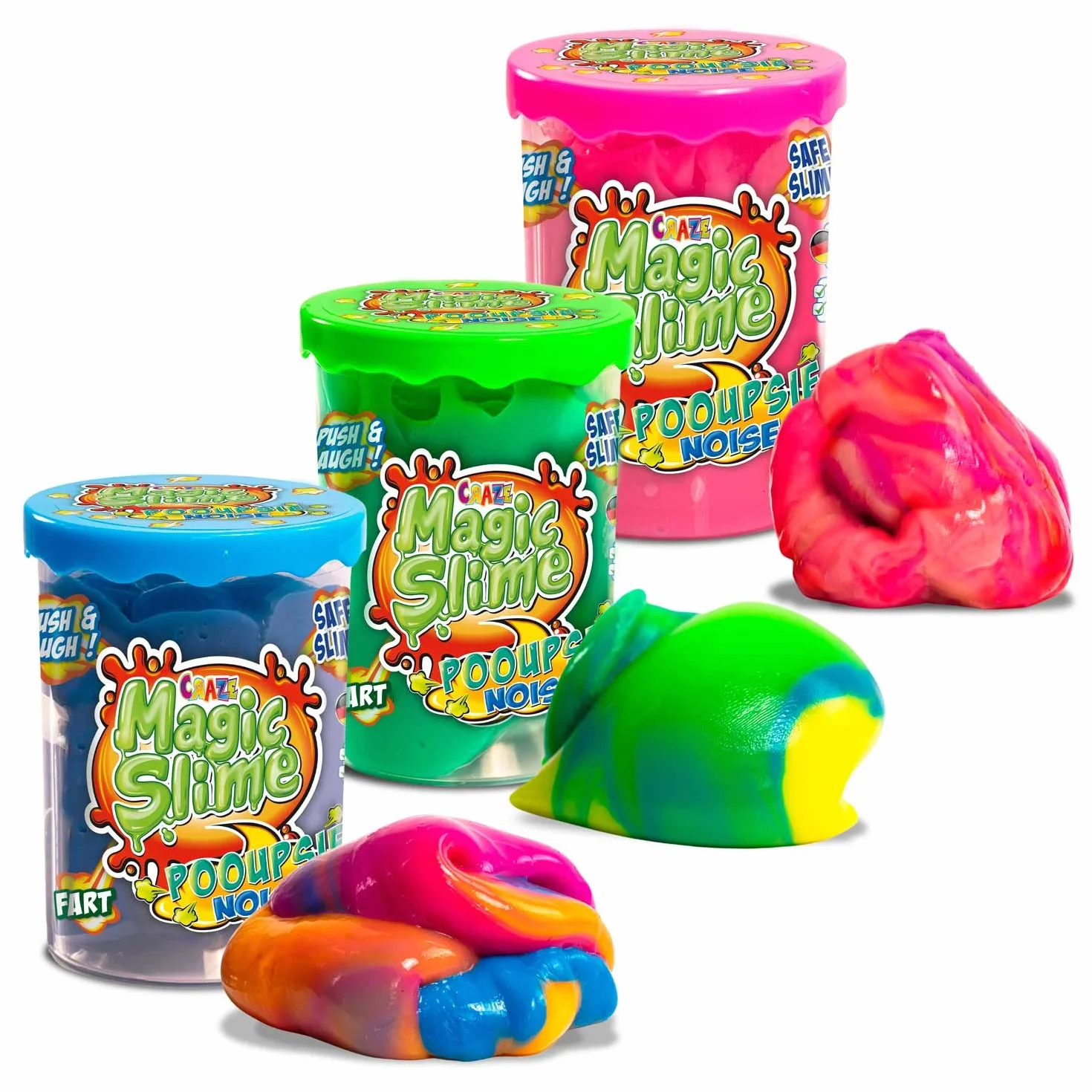 CRAZE Magic Slime POOUPSIE Noise 3 x zestaw grubych pompek śluzowych dla dzieci, 3 x 100 g, 31049, zestaw zabawek dla dzieci, 17,1 x 5,7 x 7,6 cm