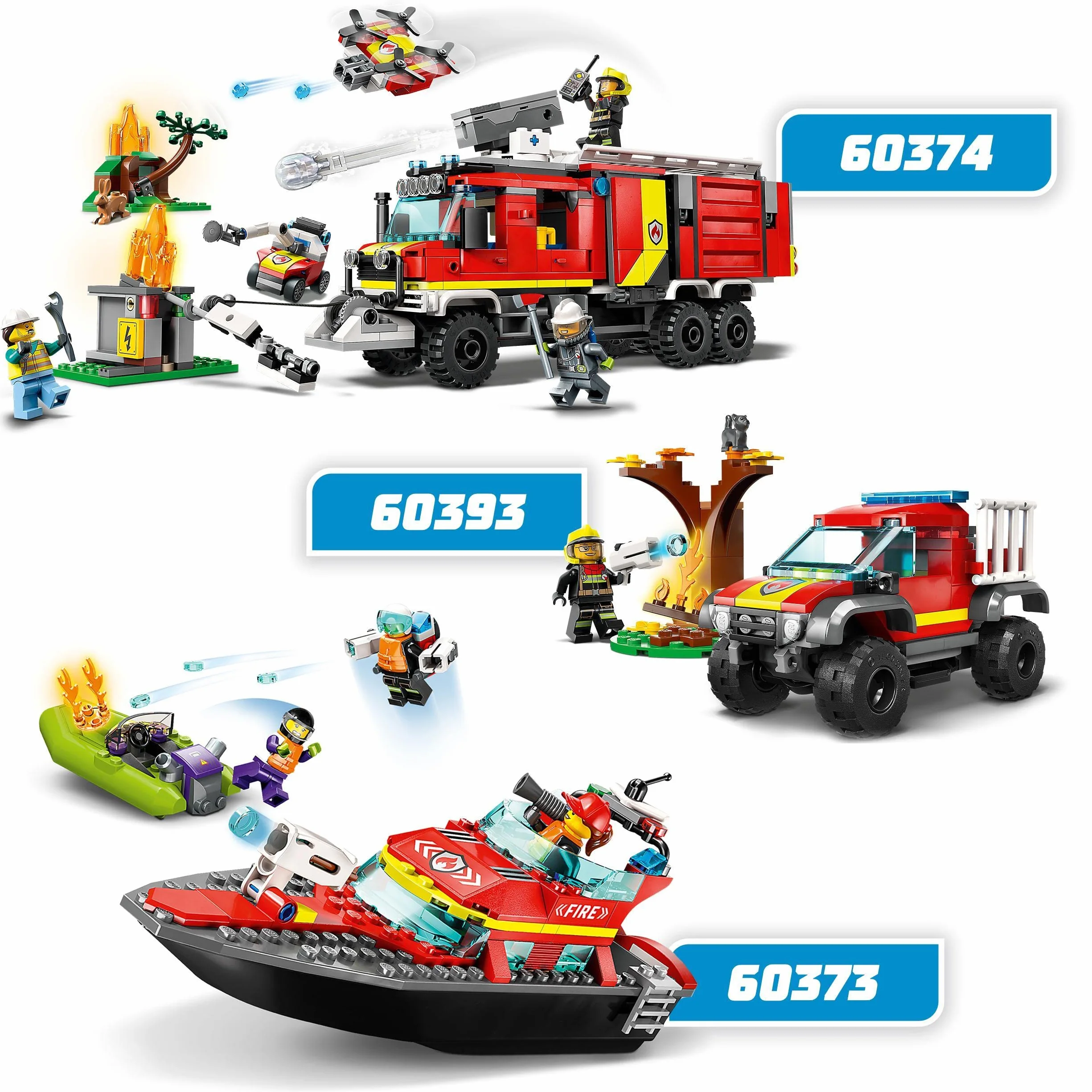 LEGO 60373 City Łódź strażacka, Unosi się na Wodzie, Plecak Odrzutowy, Motorówka, 3 Minifigurki, Zabawki dla dzieci od 5 lat, pomysł na prezent