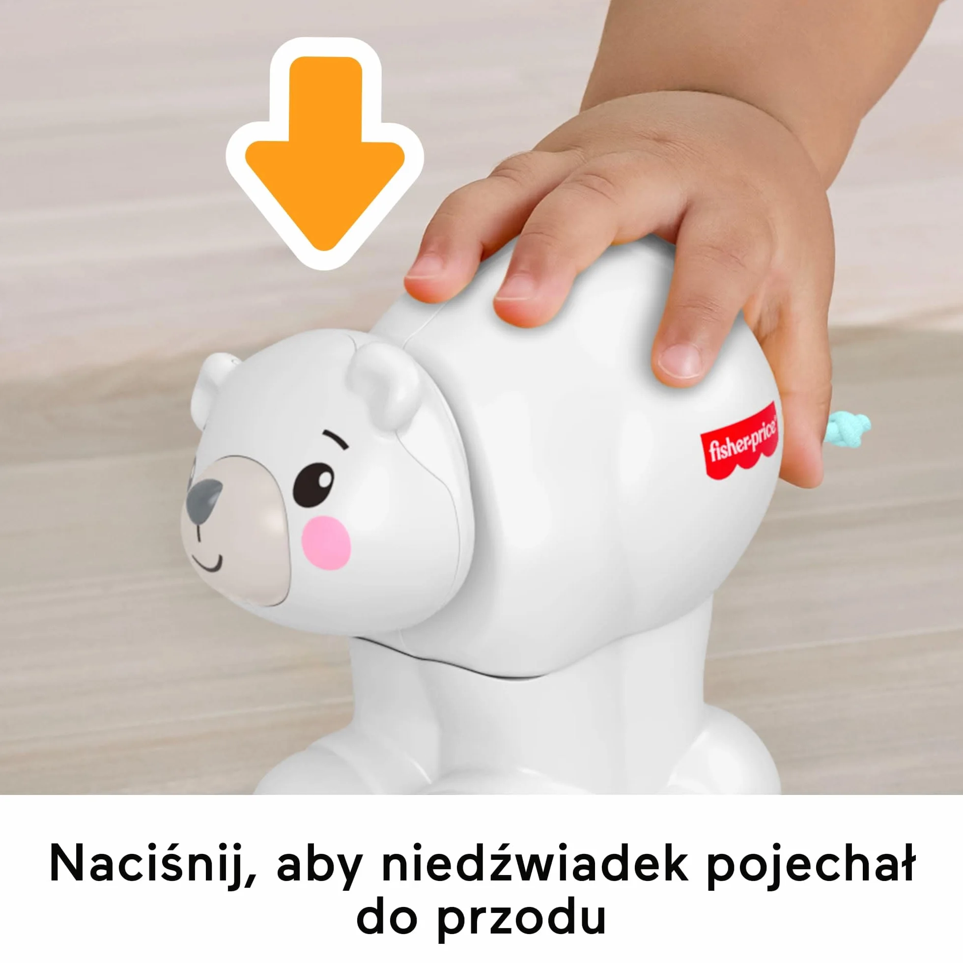 Fisher-Price Miś polarny na kółkach „Raczkuj za mną” Pojazd z motywem zwierzątka, zabawka do nauki raczkowania dla niemowląt od 9 miesiąca życia, JDL63