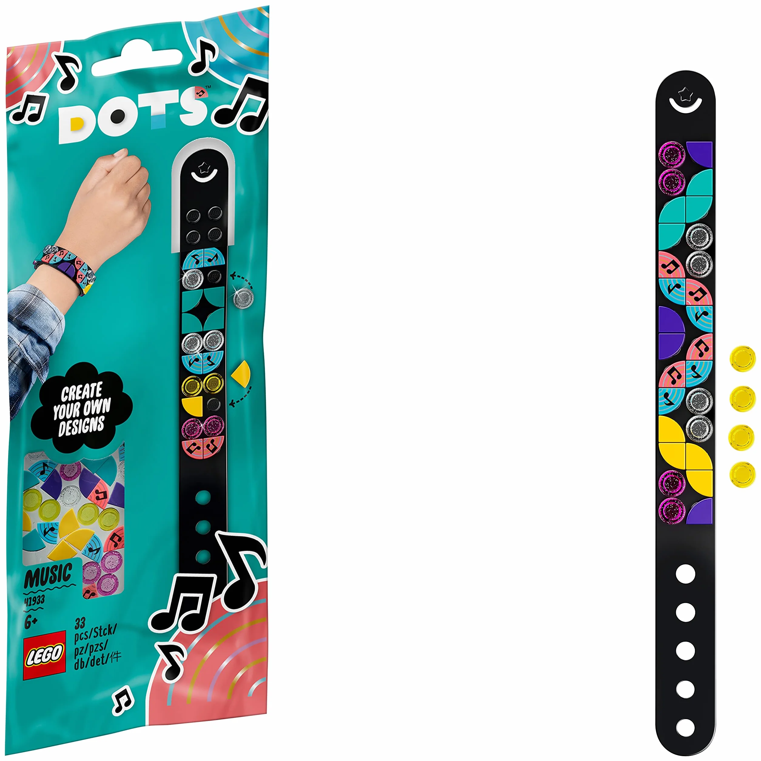 LEGO® DOTS Muzyczna bransoletka 41933 — zestaw do zrobienia bransoletki (33 elementy)