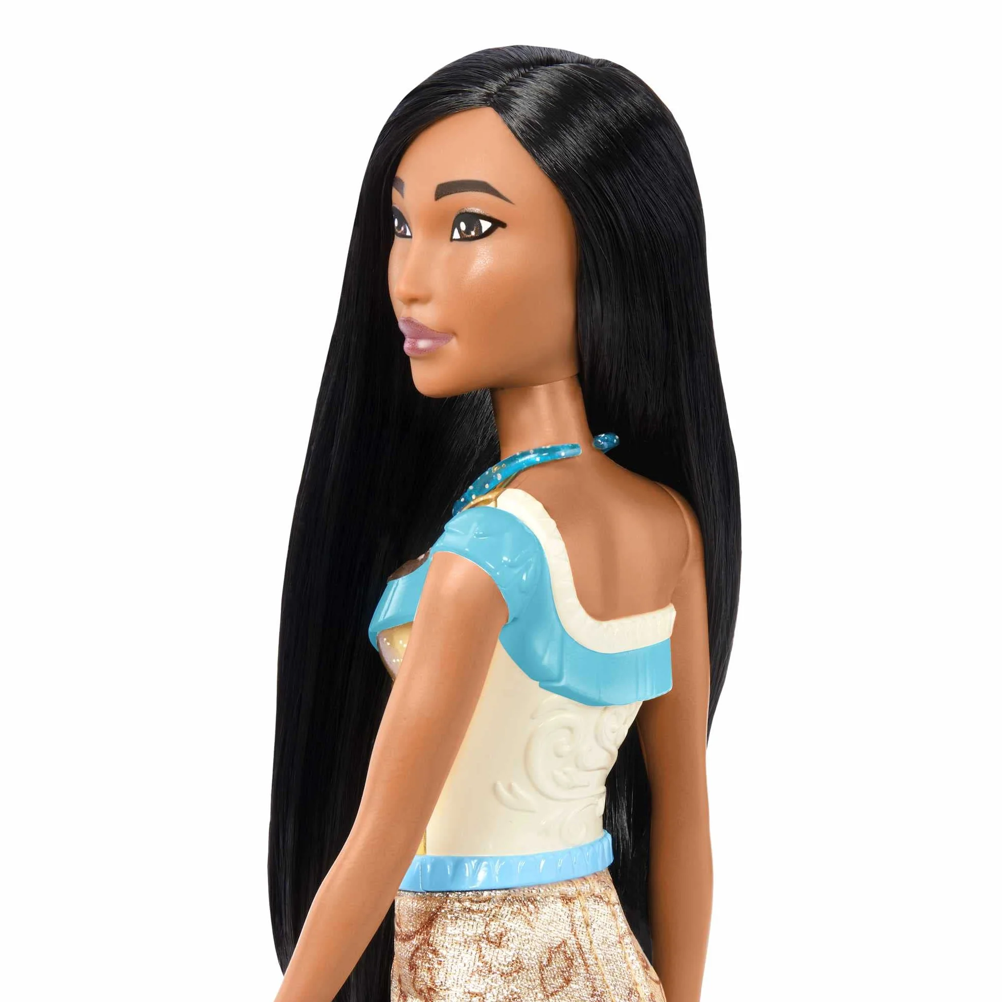 Mattel Księżniczka Disneya Pocahontas Lalka z punktami zgięcia, błyszczącym ubrankiem i akcesoriami inspirowanymi filmem Disneya, prezent dla dzieci HLW07