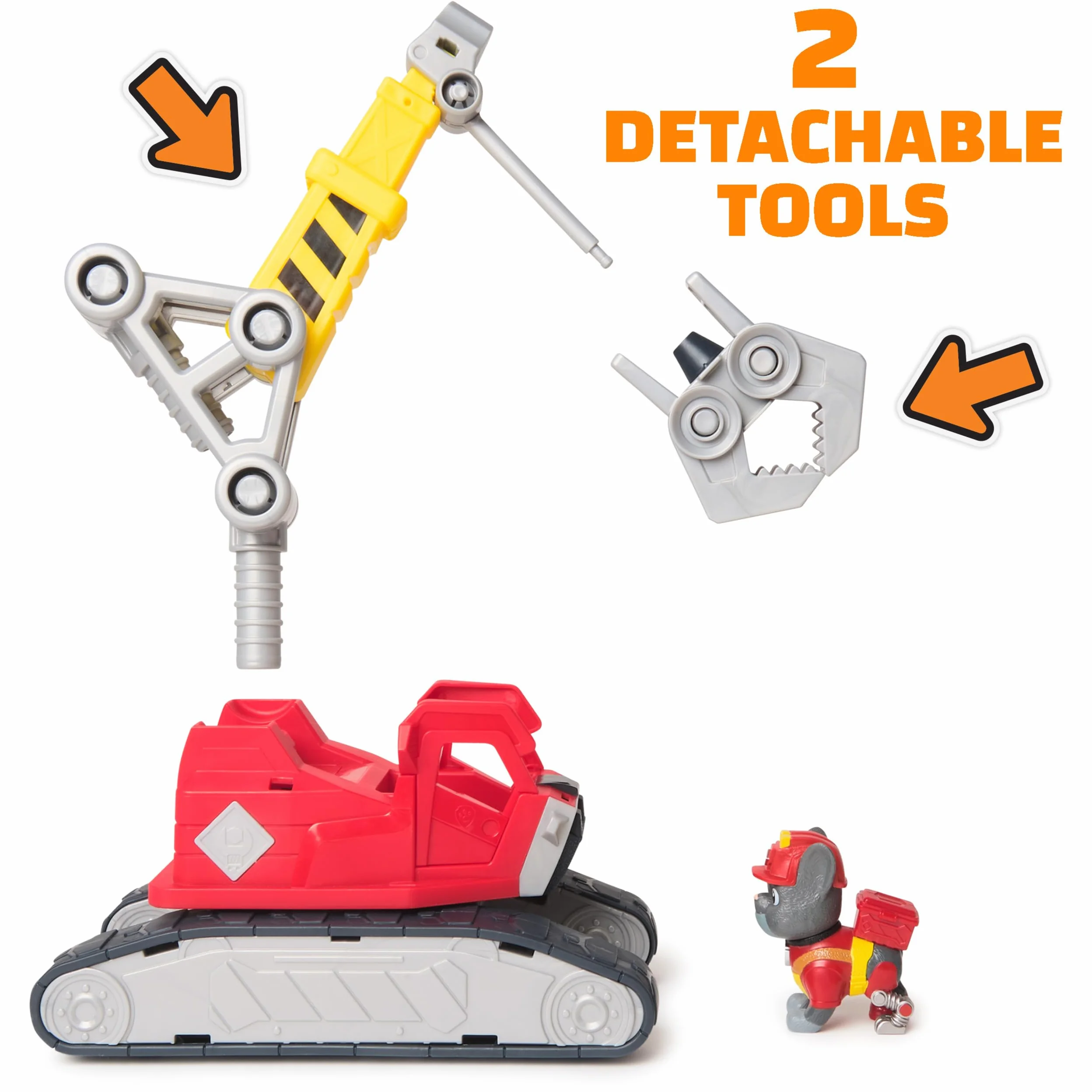 Mega Power Crane firmy Rubble & Crew, zabawkowa ciężarówka z figurką ładowarki i 2 odłączanymi narzędziami, zabawki dla dzieci PAW Patrol dla chłopców i dziewczynek w wieku od 3 lat