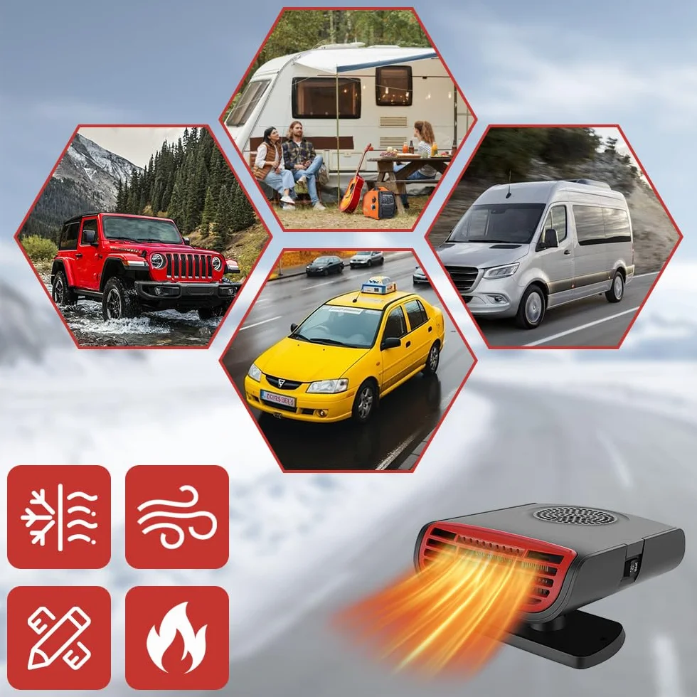 Ogrzewanie samochodowe 12 V 150 W 2 w 1 Odmrażacz szyby przedniej 360°