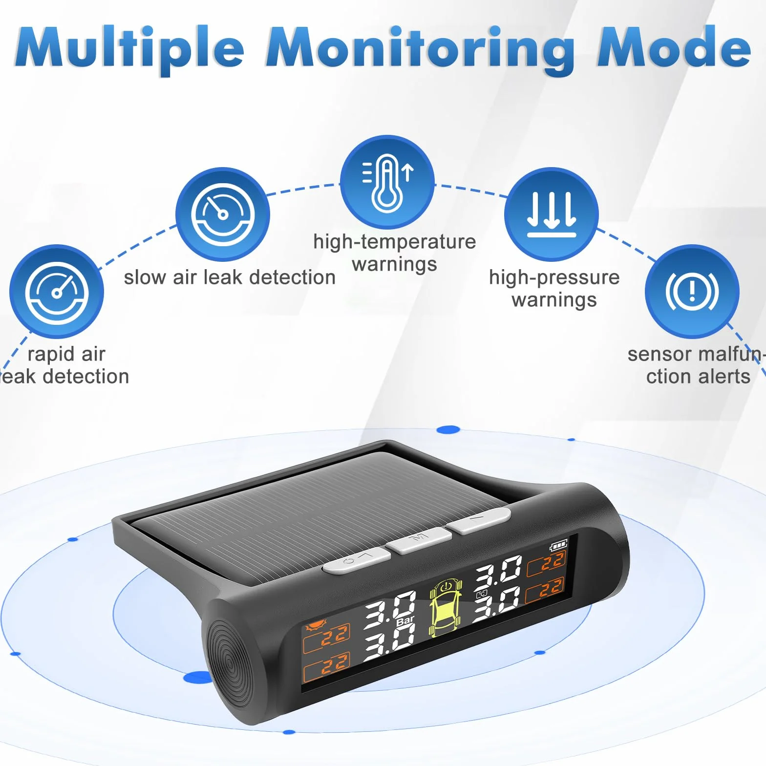 TPMS System monitorowania ciśnienia w oponach, ładowanie słoneczne USB, alerty temperatury, automatyczne włączanie wyłączanie