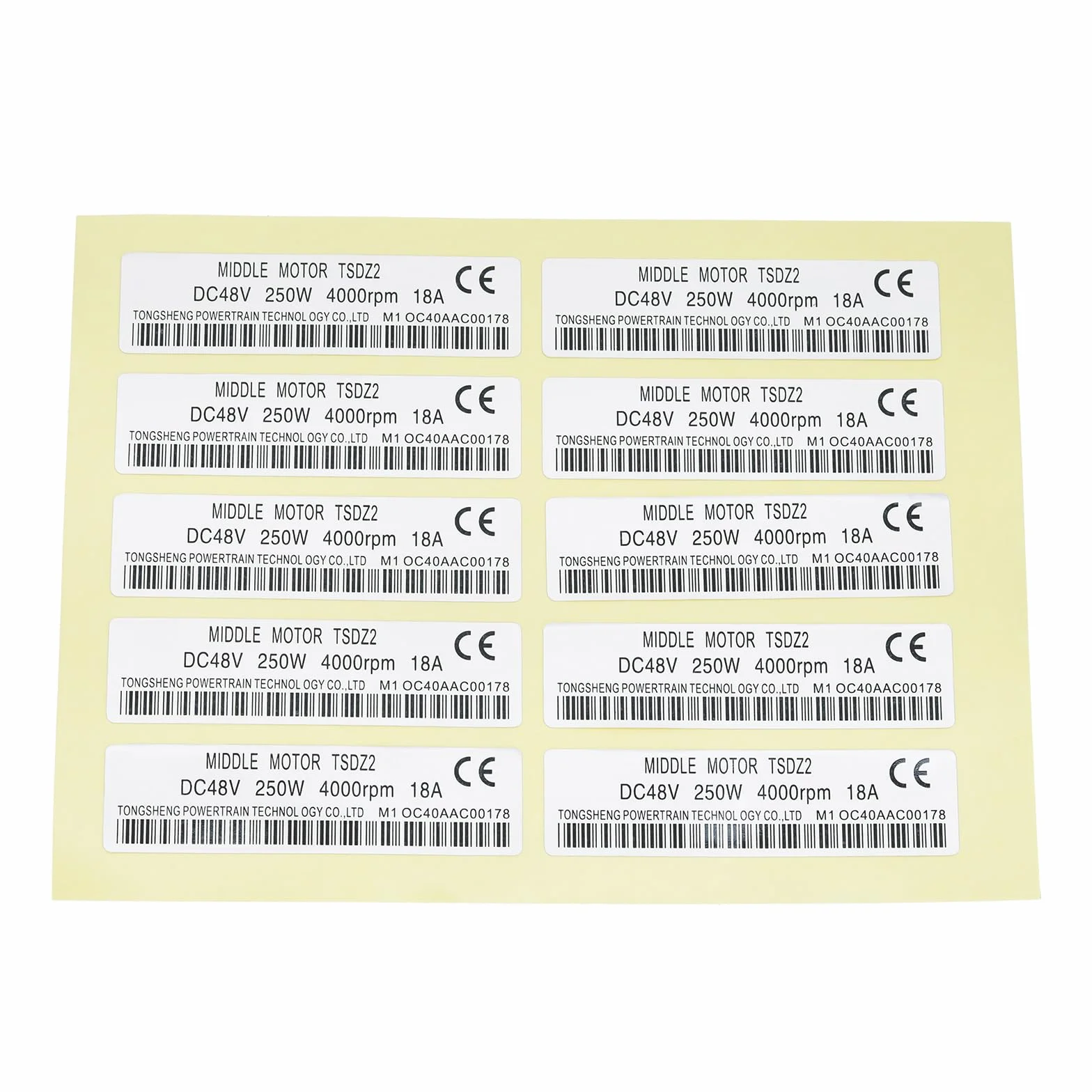 Naklejka na silnik 61 x 16 mm 48 V 250 W PET wodoodporna Tongsheng TSDZ2