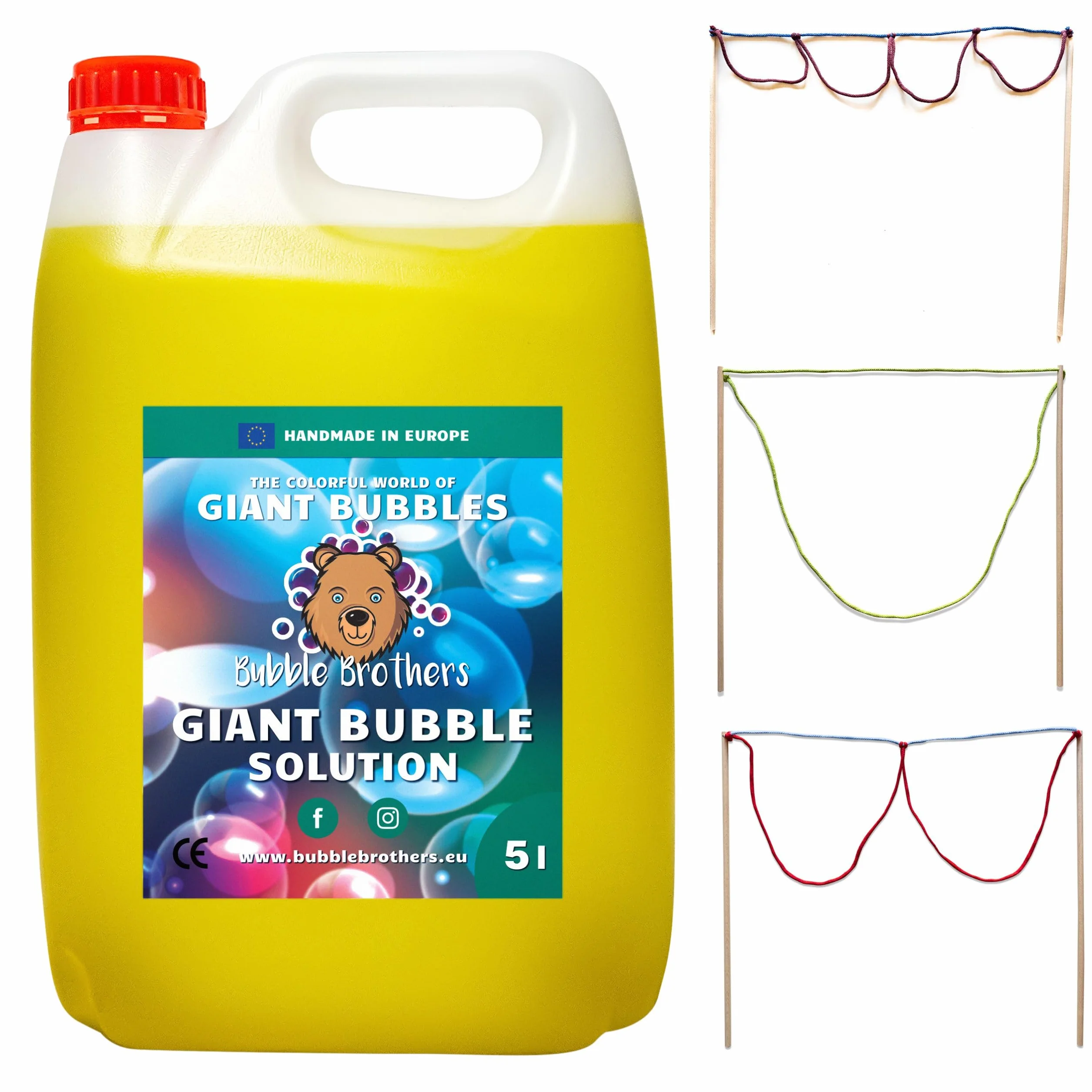 Bubble Brothers Zestaw olbrzymich baniek mydlanych, 3 pałeczki do baniek mydlanych i 5 l płynu do baniek mydlanych, zestaw dla dzieci, do baniek mydlanych i ogromnych baniek mydlanych (5 l + 3