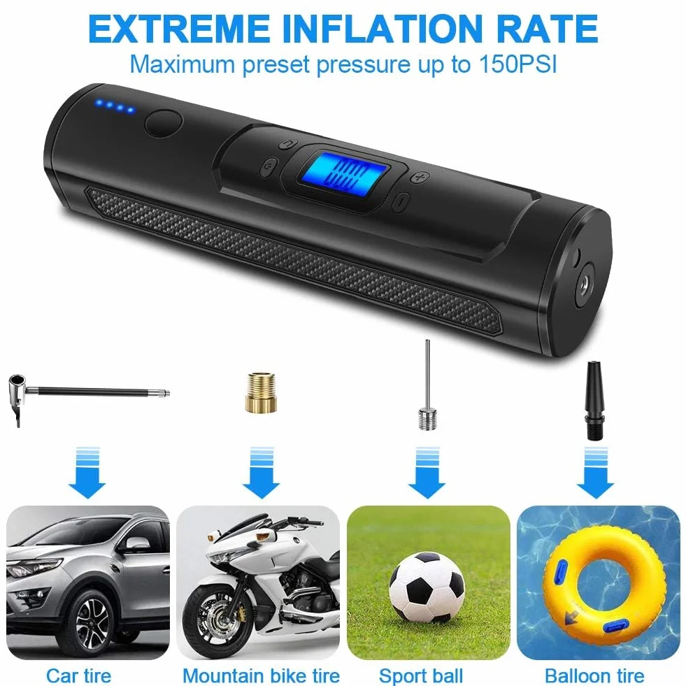 Elektryczny kompresor powietrza przenośna pompa do opon 150 Psi z wyświetlaczem LCD LED