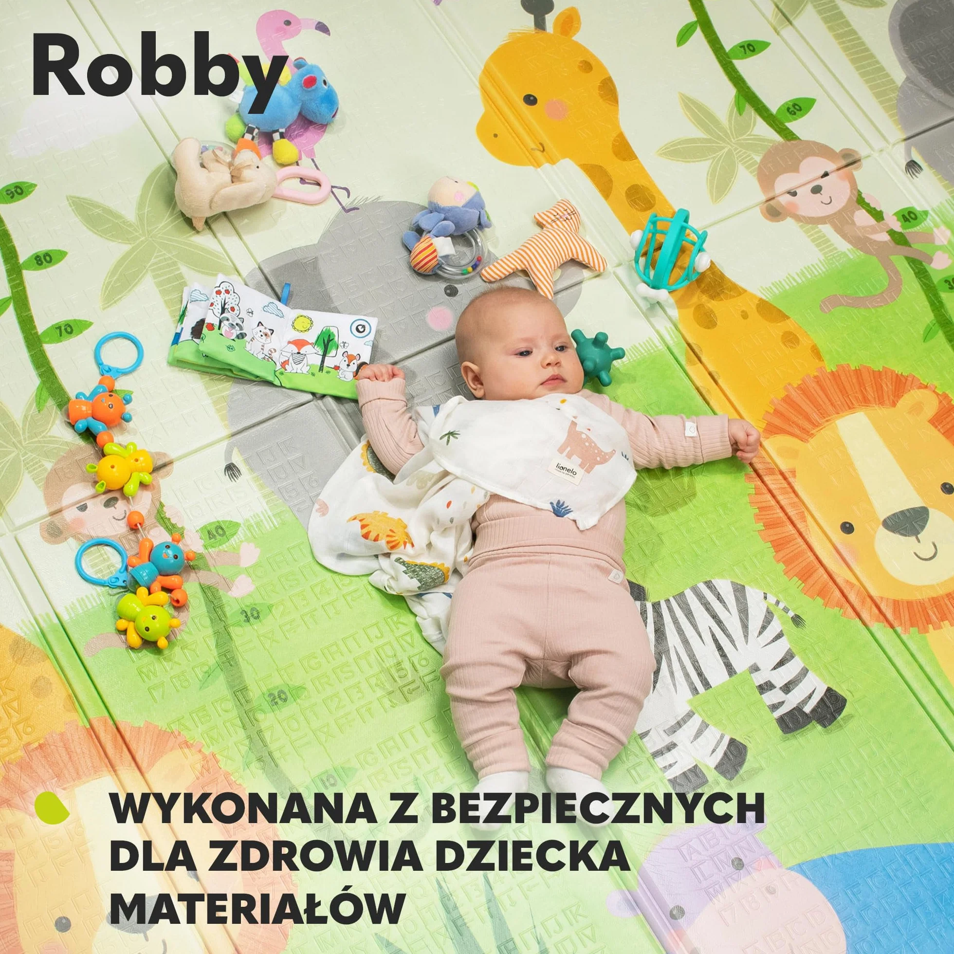 LIONELO Duża mata edukacyjna Robby do zabawy dla dzieci, mata do zabawy, składana, dwustronna, o wymiarach 200 x 180 cm, lekka i wodoodporna, przyjazna dla środowiska materiał XPE