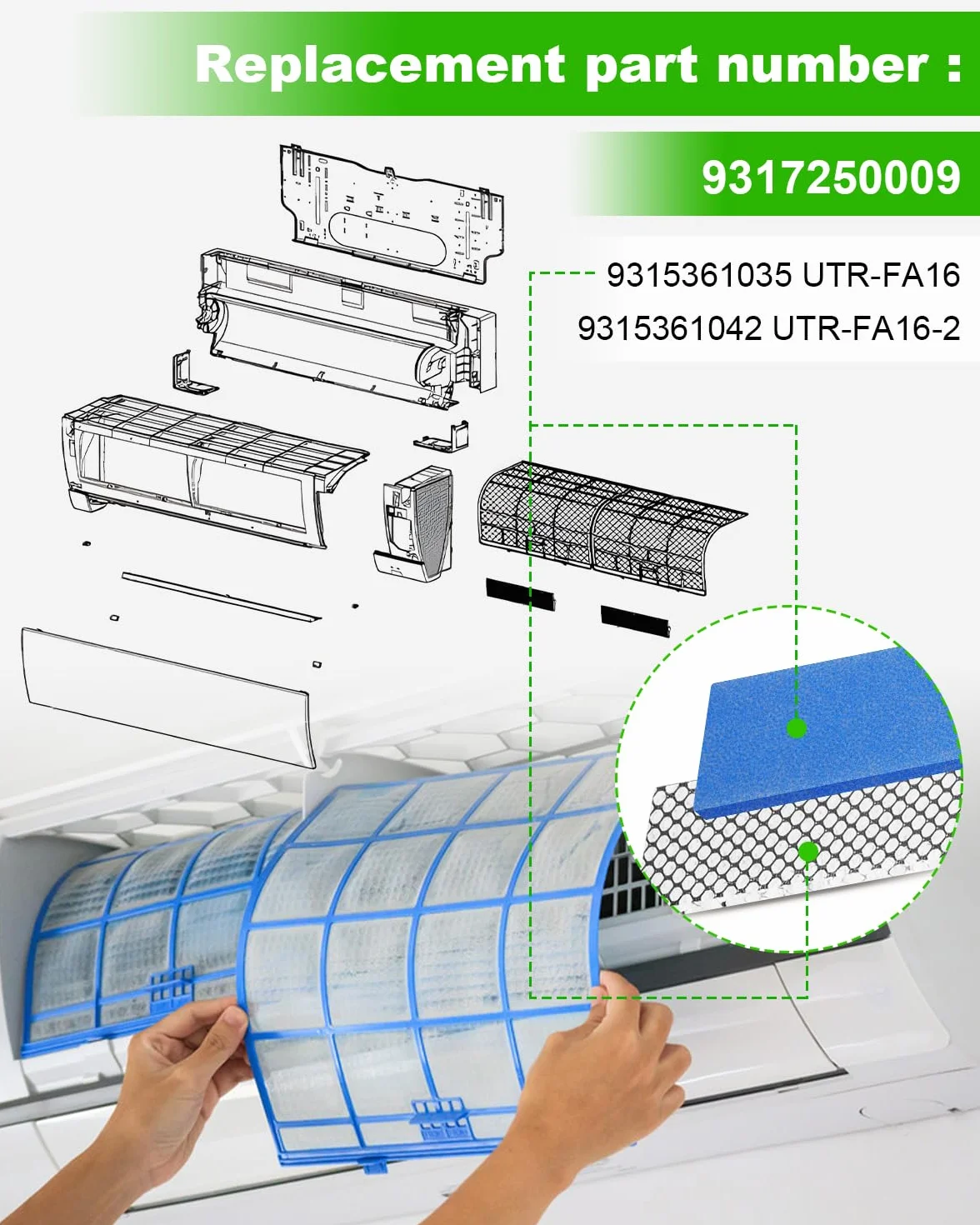 4-pak zamienników mini dzielonego filtra powietrza kompatybilny z Fujitsu UTR-FA16 UTR-FA16-2 ASU9RLF1