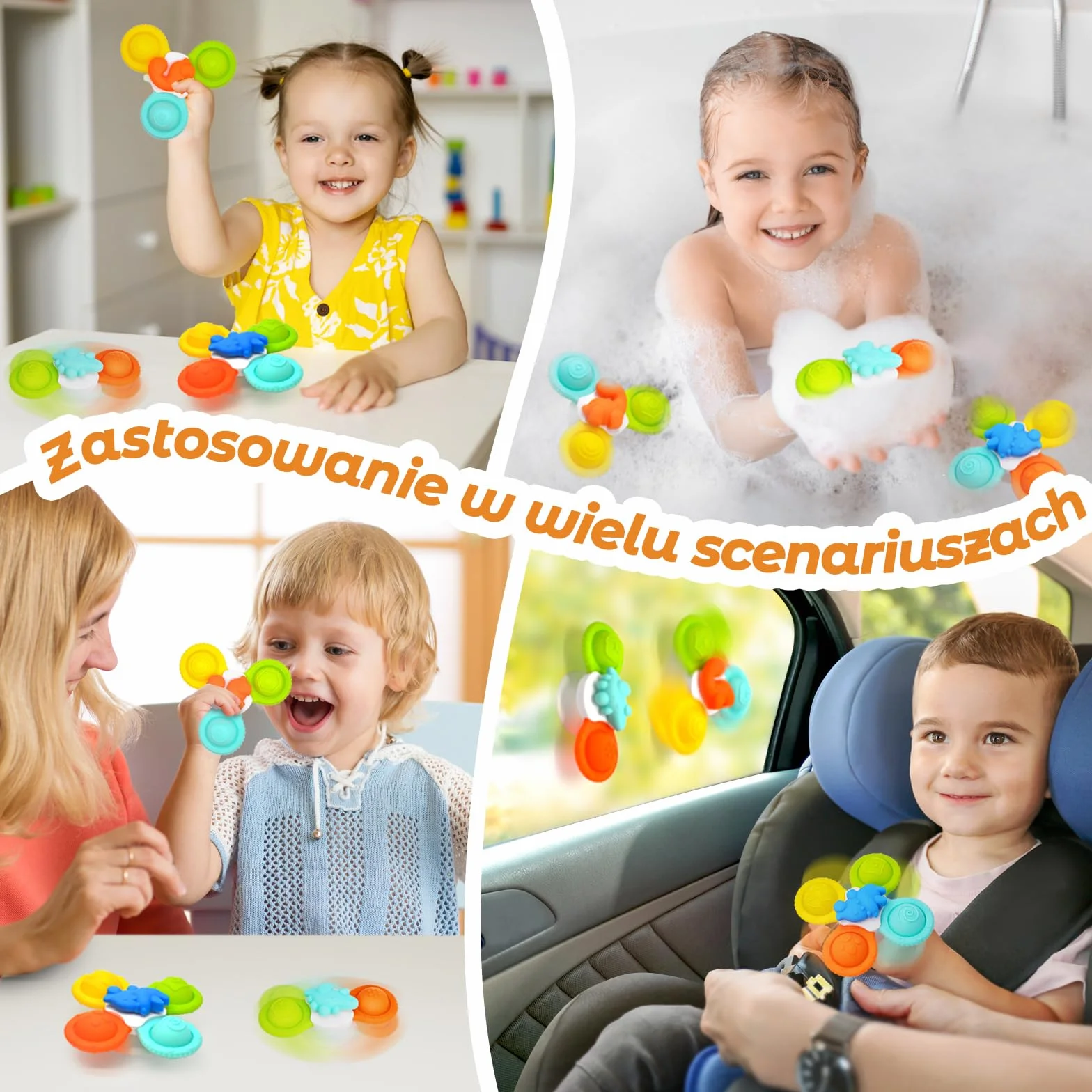 Spinner z przyssawką, 3 szt. sensorycznych zabawek do kąpieli z przyssawką, wszystkie silikonowe zabawki dla dzieci do podróży dla maluchów w wieku 3 lat i starszych