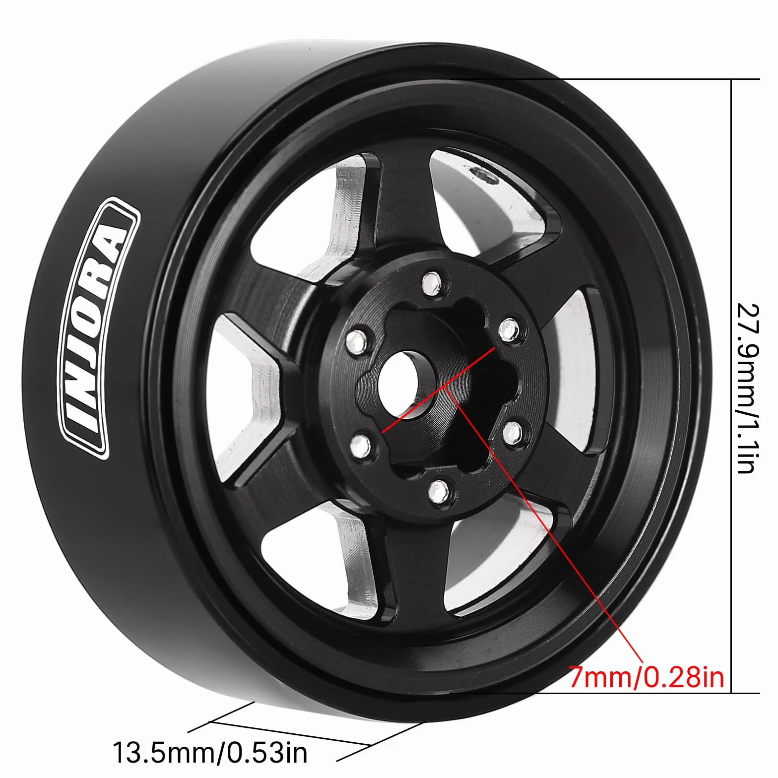 INJORA 1.0 Plus Beadlock felgi aluminiowe, 6 szprych, do SCX24 TRX4M FCX24 1/24 1/18 RC Crawler, czarne