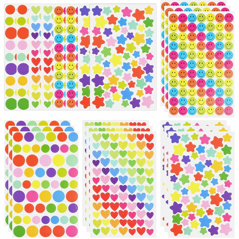 OSDUE Naklejki z gwiazdami dla dzieci, 1380 szt., 20 arkuszy, różne kolorowe gwiazdy, mini nagroda dla nauczyciela, naklejki do scrapbookingu, gwiazdy, do rzemiosła artystycznego, naklejki papierowe w