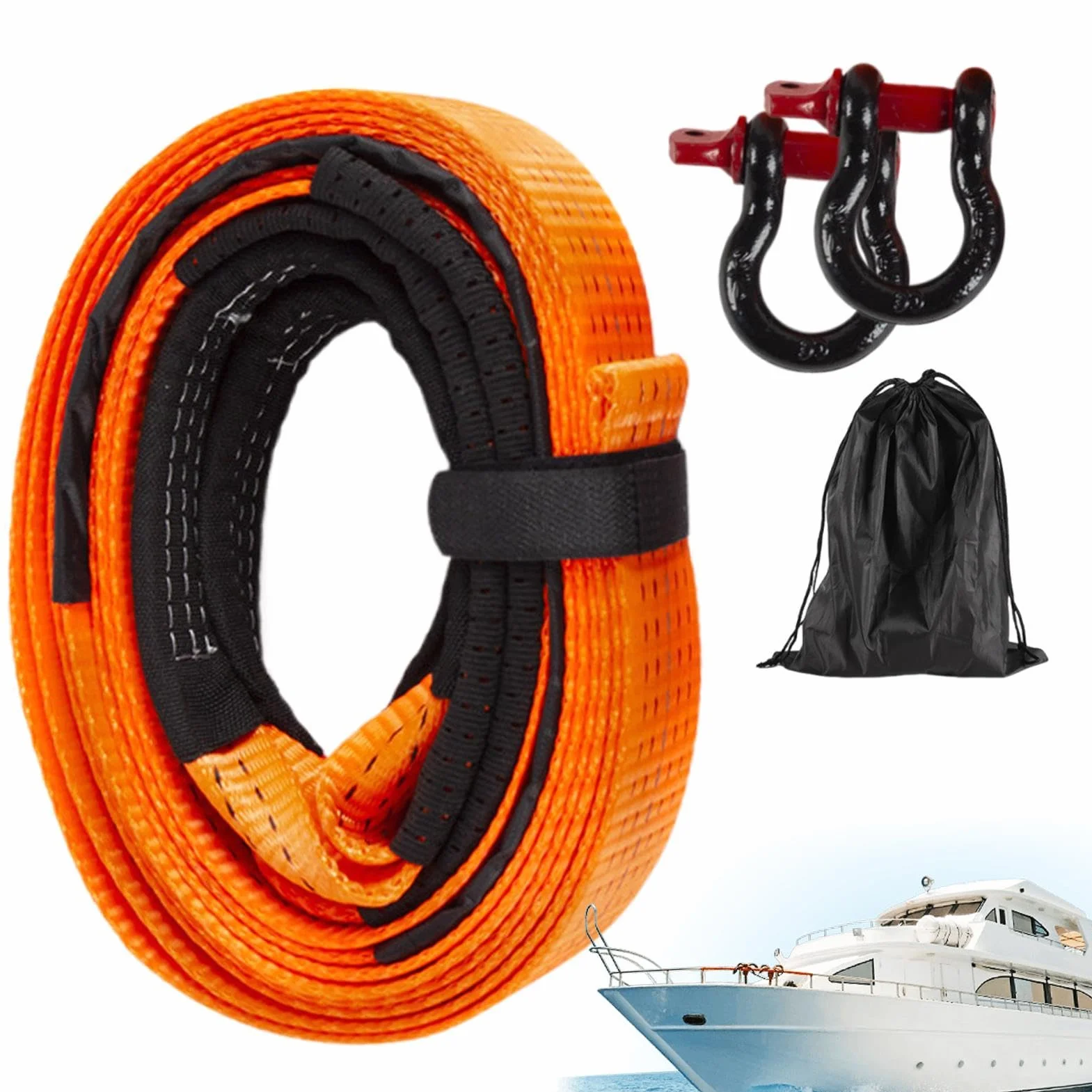 Tow Rope, Towing Strap with Hooks, 500cm/196.85 6cm/2.36 Inches Heavy-Duty Design, Sturdy Material, for Cars, Trucks, Atv, Roadside Use A3 Steel Polyester