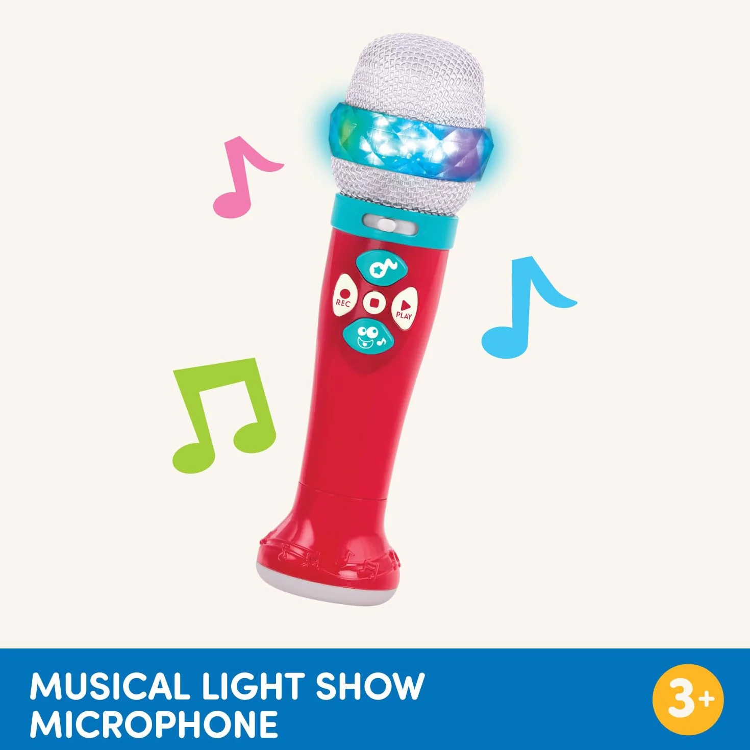 Battat Mikrofon muzyczny Light Show - podświetlany mikrofon śpiewający z 5 utworami i funkcjami nagrywania dla dzieci w wieku 2 lat + (Bluetooth) zabawka w zestawie