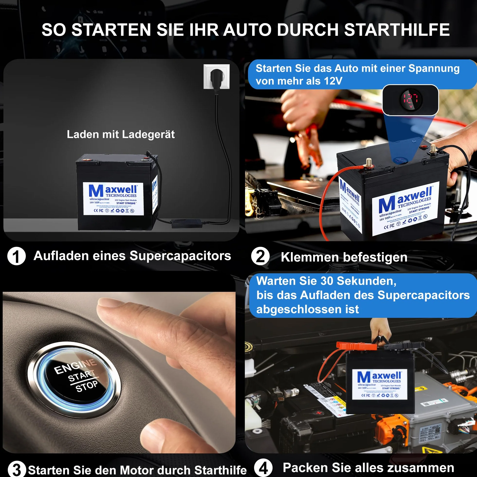 Maxwell 16 V 500F Super kondensator Jump Starter 6000 A akumulator samochodowy 3000 Faradów