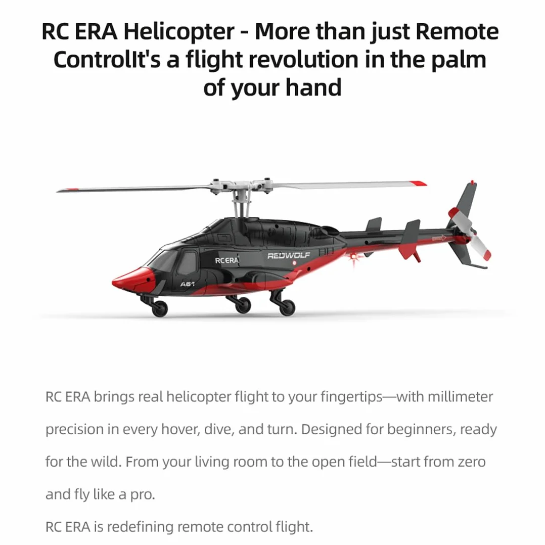 RC ERA A61 Flyingwolf model śmigłowca RC, skala 1:53, pojedynczy wirnik, 4-kanałowy helikopter RC z optycznym pozycjonowaniem przepływu, uruchamianie jednym przyciskiem, stabilizowany