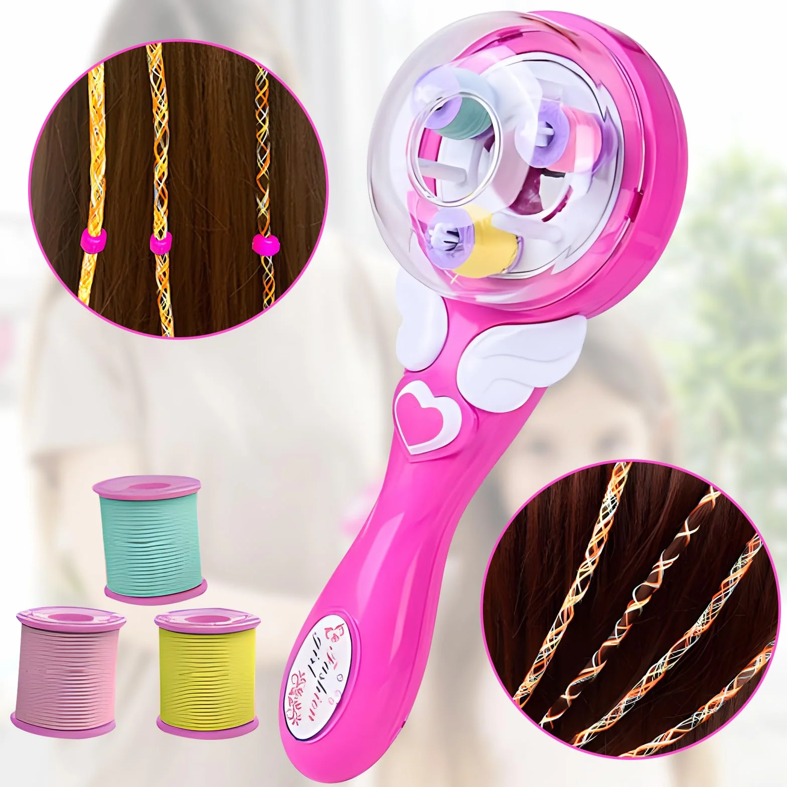 Zestaw do ozdabiania włosów Hair Bedazzler, Mein HERZ Automatyczna maszyna do warkoczy do włosów dla dziewczynek, maszyna do warkoczy z cyrkoniami, dziecięce narzędzie do stylizacji włosów z diamentem