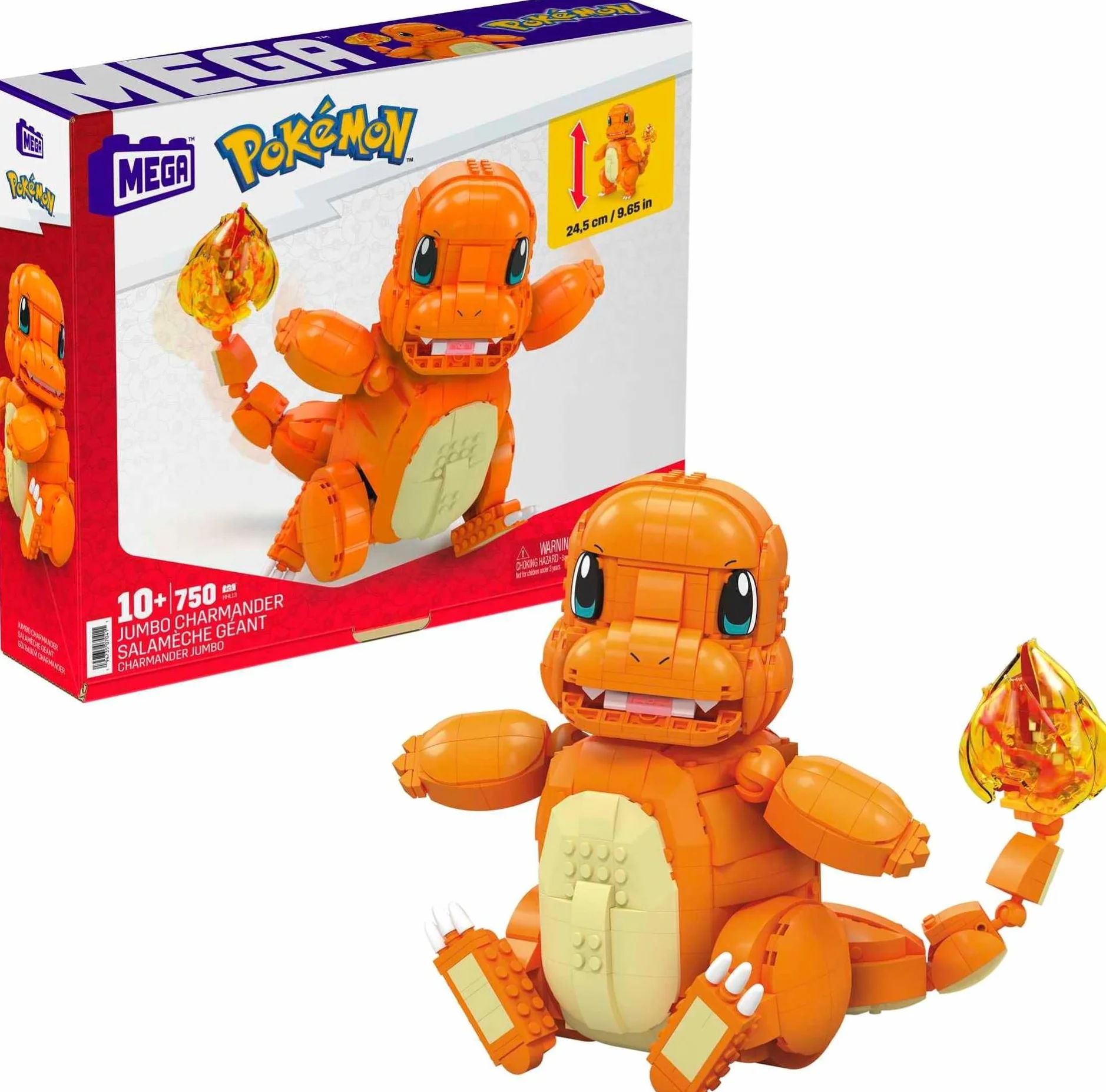 MEGA Pokémon Duża figurka Charmander, zestaw konstrukcyjny z 750 elementami i Pokéballem, zestaw prezentowy dla dzieci od 10 roku życia, HHL13