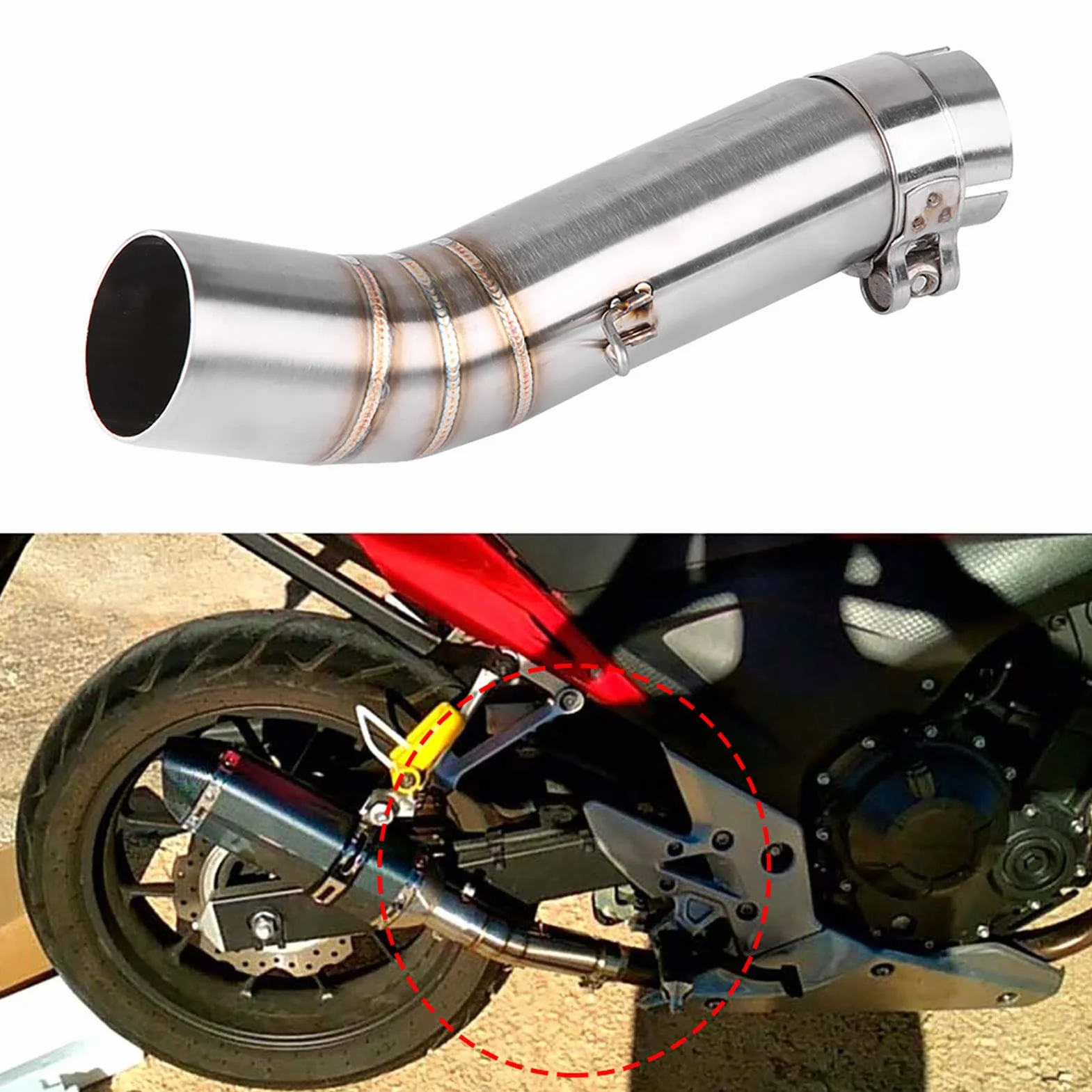 Jadeshay Rura wydechowa do motocykla, rura wydechowa 51 mm, średnia rura wydechowa ze stali nierdzewnej do CBR500R CB500X CBR500 CB500F (srebrna)