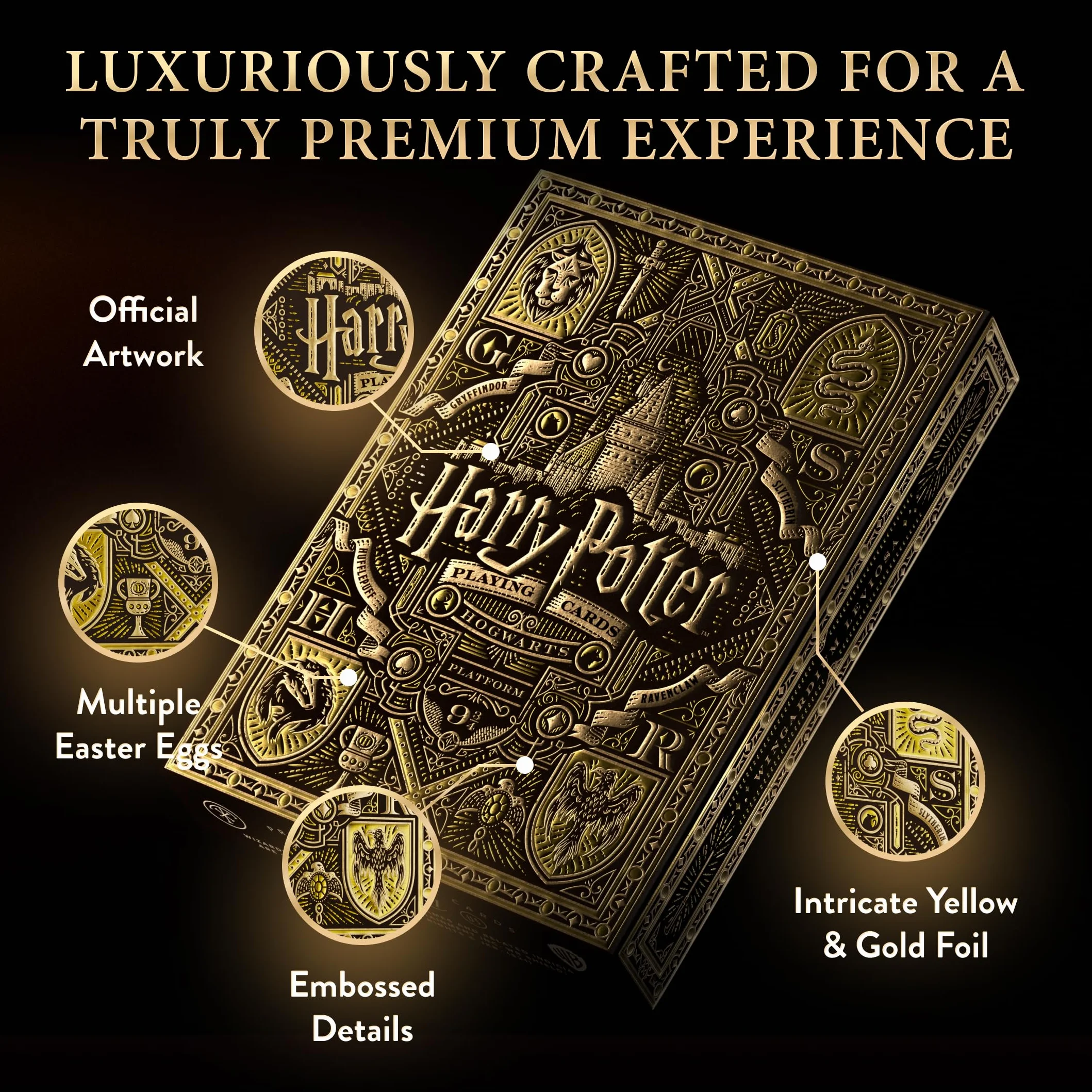 theory11 Karty do gry Harry Potter Wersja Żółta - Wysokiej jakości, 52 karty, Poker, Skat, Wyprodukowane w USA, Żółte, Unisex, 3+ lata, 36 miesięcy