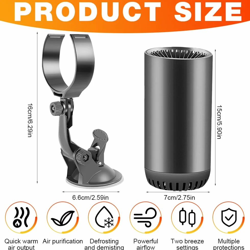Grzejnik samochodowy odszraniacz 12V 150W obrotowy 180°