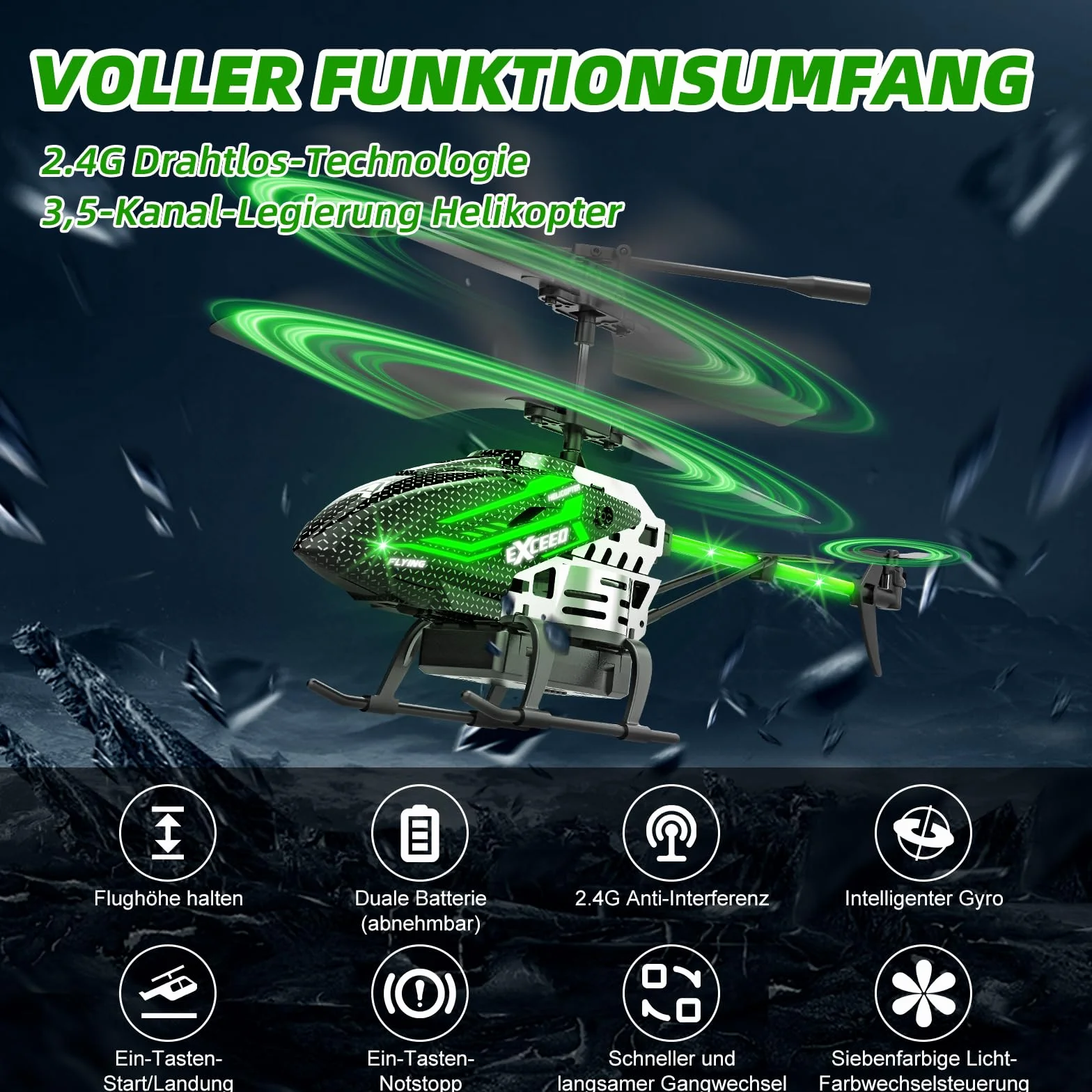 BuzzoXerex Zdalnie sterowany helikopter, 2.4G RC Helikopters, dziecko z oświetleniem LED i 3,5 kanałów, zdalnie sterowany samolot z żyroskopem i stałą wysokością, idealny prezent dla dzieci dorosłych