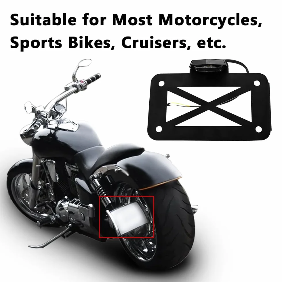 Baceyong Wspornik oświetlenia tablicy rejestracyjnej motocykla, motocyklowe boczne mocowanie LED tylnego światła z uchwytem tablicy rejestracyjnej, pasuje do motocykli, motocykli sportowych, cruiserów