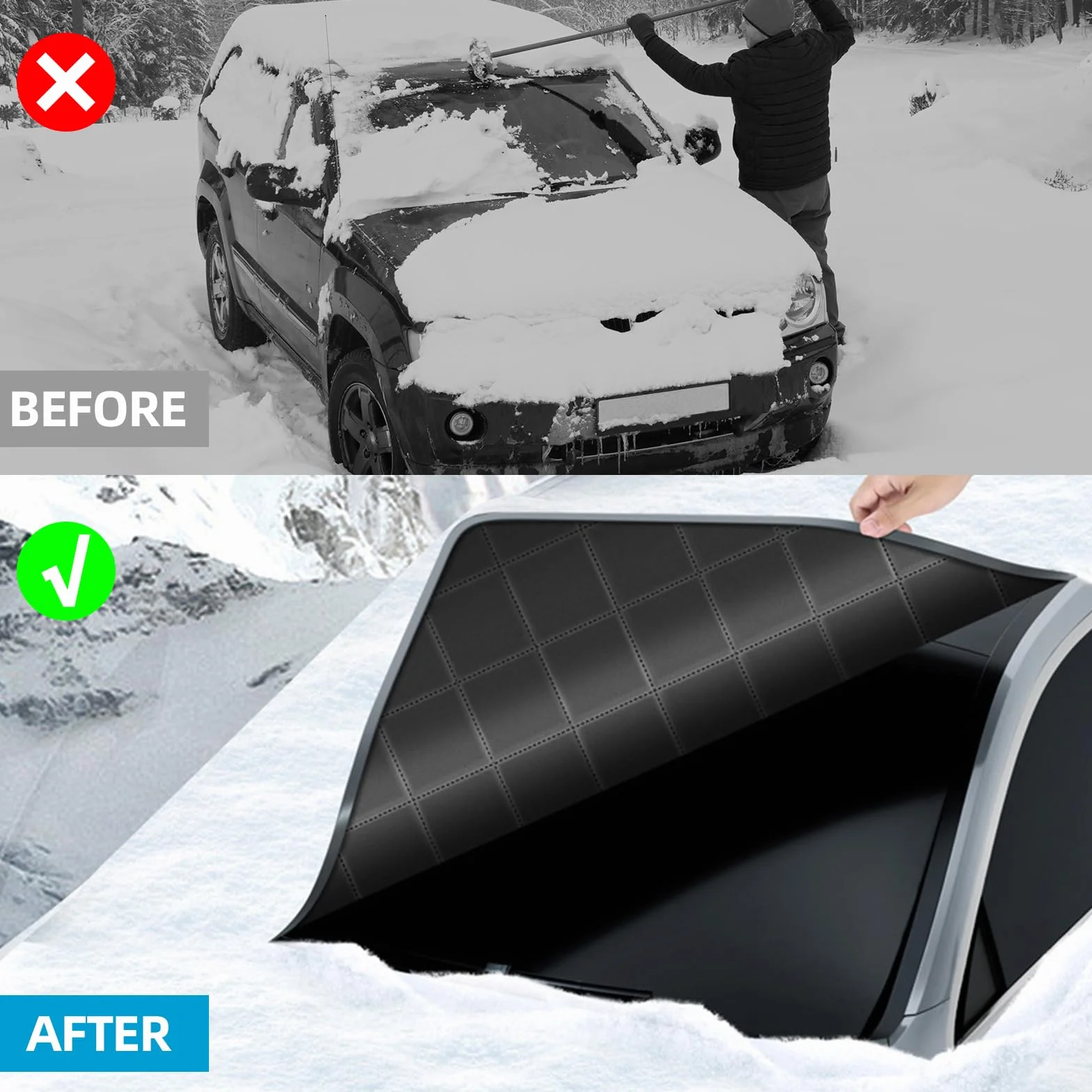 Zimowa osłona na szybę 150×100 cm Gruba chroni przed śniegiem lodem i słońcem Blokuje UV wodę i kurz Składana pasuje do aut osobowych SUV i ciężarówek